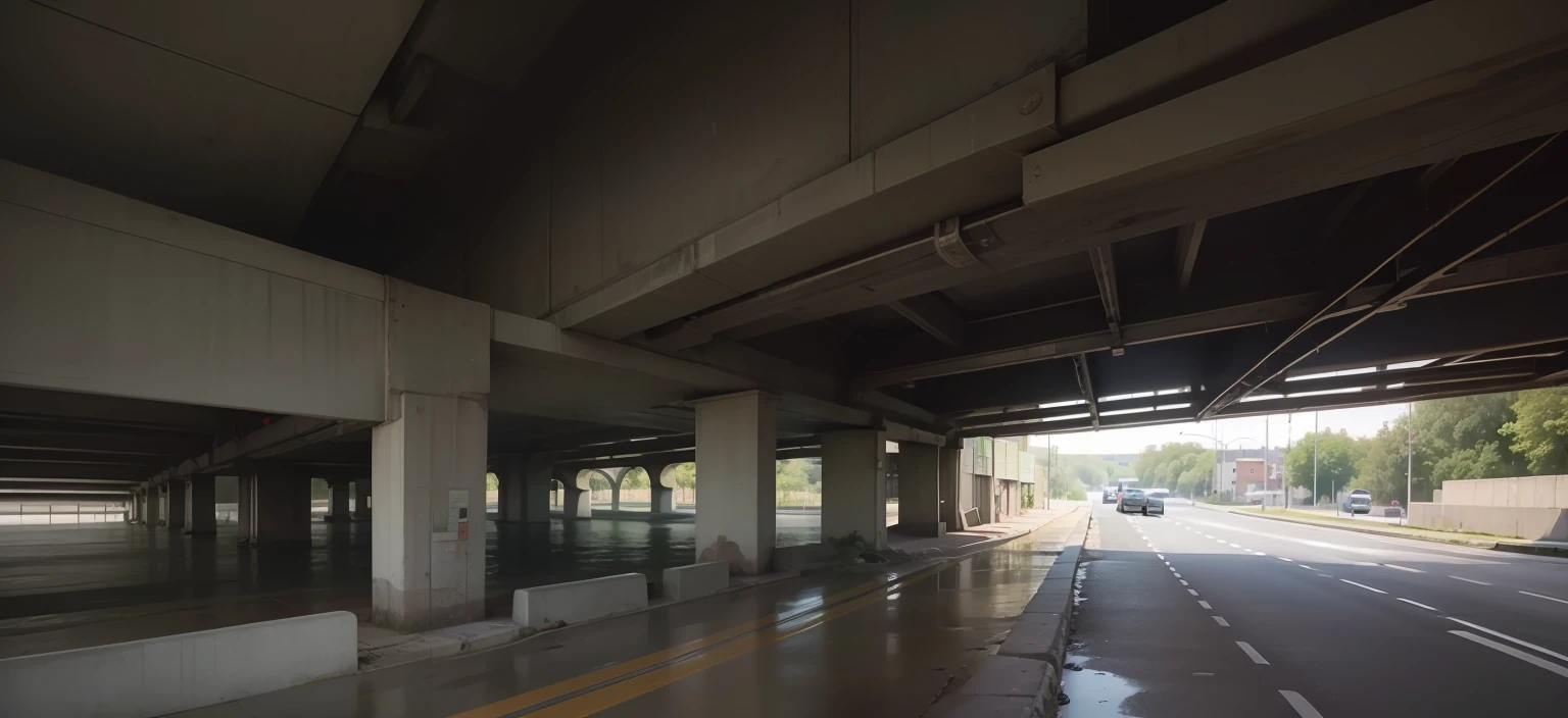 realistic photo under the bridge with 8 different CCTV cameras staring into the middle --auto