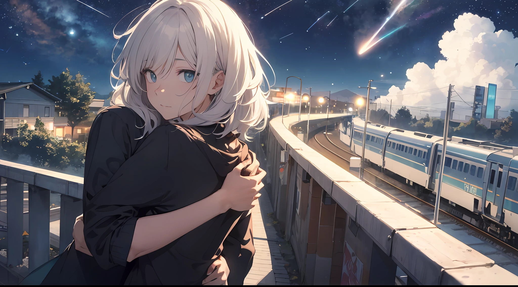 (Best Quality: 1.5), (Super Detail: 1.5), (Best Quality: 1.5), (Goodbye Elegy), I'm Now in the Silent Sky
A cloud named loneliness that spewed out
That cloud makes it rain
A rainbow comes out, even though I can't grab it anyway
I want you to kiss me again for the first time.
Love bites me and says I won't let go.
The shape of loneliness doesn't seem to change.
Soar up and go, someday on the other side of the night
Tired of Glowing Your Song
Days when kindness is clouded
Melancholy is like a crowded train
I tossed the cold warmth unneadedly
Even if I believe in love, I'm sure it will disappear, right?
Then I don't need it, because it's too sad.
I can't even say goodbye
I hugged him instead of waving his hand.
I saw a shooting star I saw a shooting star
My Song of Hope
I was really happy just to be around.
Just being around is it.
Love bites me and says I won't let go.
The shape of loneliness doesn't seem to change.
Soar up and go, someday on the other side of the night
Tired of Glowing Your Song
It doesn't hurt anymore it doesn't hurt anymore
Your Song