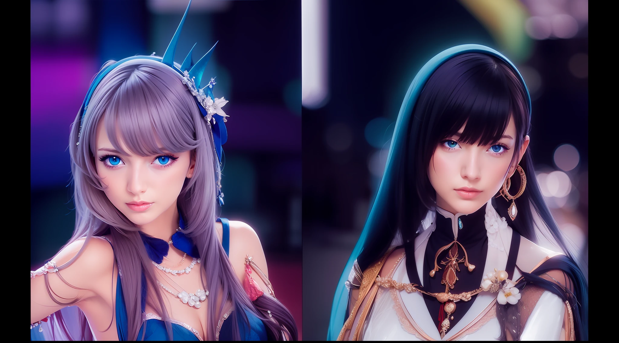 Woman, perfect face, beautiful, blue eyes, mermaid headband, masterpiece, ultra realistic