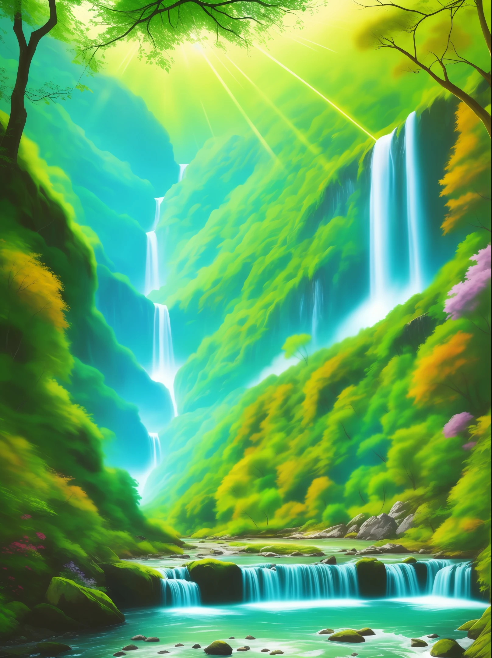 Forest, sky, green leaves, streams