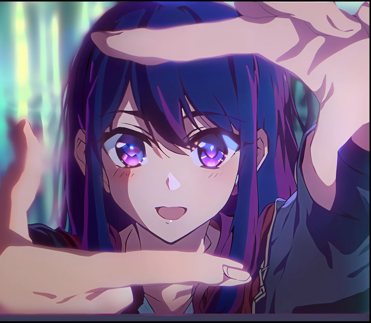 a woman with purple hair and blue eyes making a gesture, with index finger, anime best girl, misato katsuragi, in an anime, as an anime character, pin on anime, anime!!!!!!!!!!!!!!!, cinematic | | very anime!!!, in the anime film, close up iwakura lain, anime girl named lucy, hinata hyuga