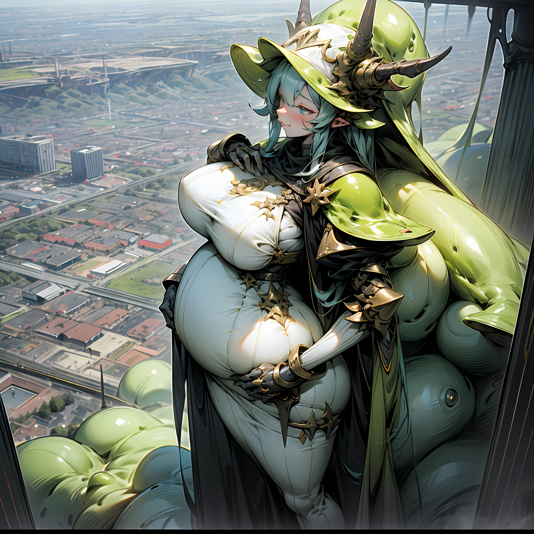 Giant, Goddess, Royal Sister, Slime, Slime Monster, Female Monster, Pregnant, Big Breasts, Behemoth, Milk, Giant Standing by the City Tall Building, Female Slime Monster Comparable to Tall Building, High Altitude View
￼
￼
U --auto