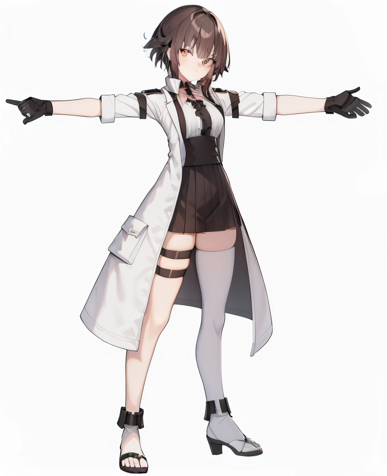a close up of a person in a dress and coat with arms outstretched, anime vtuber full body model, female protagonist 👀 :8, single character full body, full body!, full body! shot, makoto, full body!!, full_body!!, makoto shinka, full body female, full body single character, full body!! dynamic pose