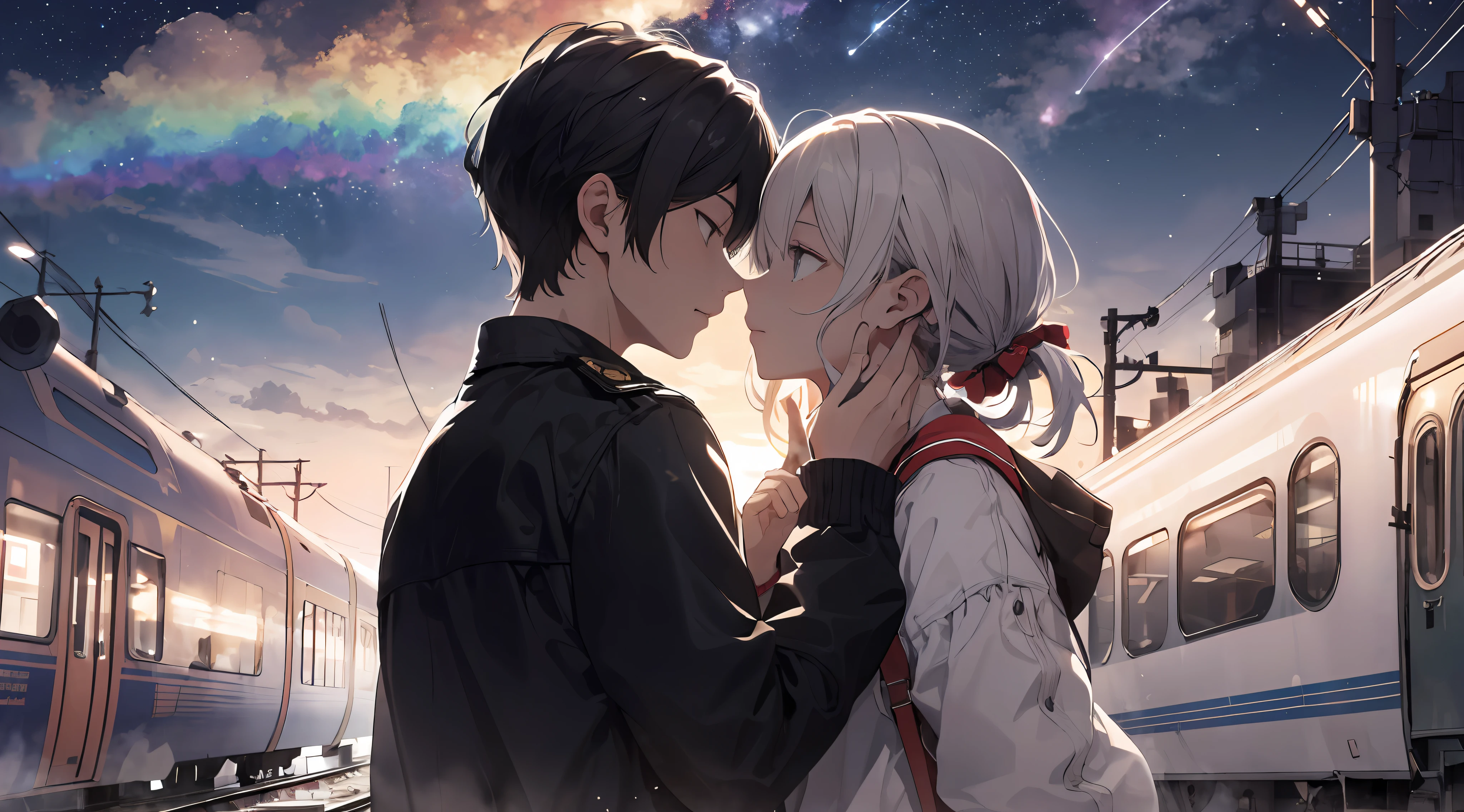 (Best Quality: 1.5), (Super Detail: 1.5), (Best Quality: 1.5), (Goodbye Elegy), I'm Now in the Silent Sky
A cloud named loneliness that spewed out
That cloud makes it rain
A rainbow comes out, even though I can't grab it anyway
I want you to kiss me again for the first time.
Love bites me and says I won't let go.
The shape of loneliness doesn't seem to change.
Soar up and go, someday on the other side of the night
Tired of Glowing Your Song
Days when kindness is clouded
Melancholy is like a crowded train
I tossed the cold warmth unneadedly
Even if I believe in love, I'm sure it will disappear, right?
Then I don't need it, because it's too sad.
I can't even say goodbye
I hugged him instead of waving his hand.
I saw a shooting star I saw a shooting star
My Song of Hope
I was really happy just to be around.
Just being around is it.
Love bites me and says I won't let go.
The shape of loneliness doesn't seem to change.
Soar up and go, someday on the other side of the night
Tired of Glowing Your Song
It doesn't hurt anymore it doesn't hurt anymore
Your Song