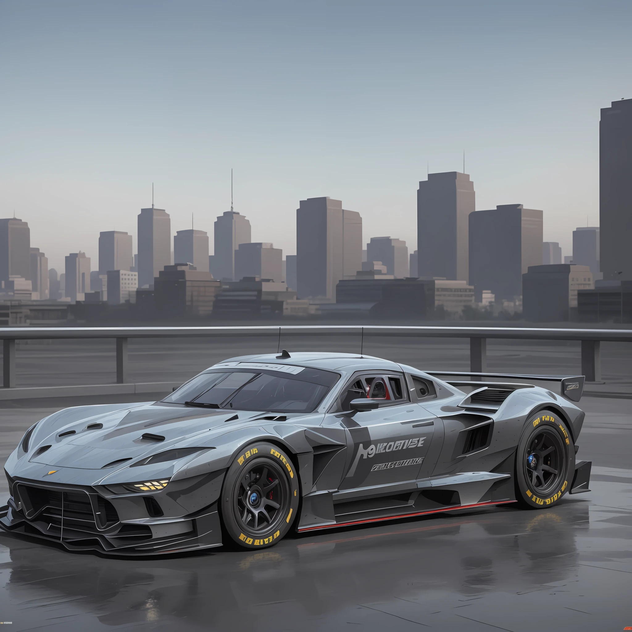 (futuristic racing car prototype)) ((Realistic lighting, better quality, 8K, masterpiece:1.3)) Focus:1.2,Sculpted abs:1.1, (exterior, waterfront:1.1), City Street,