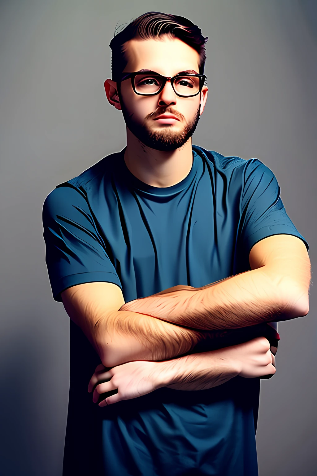 Portrait, man, 25 years old, beard, glasses, neon