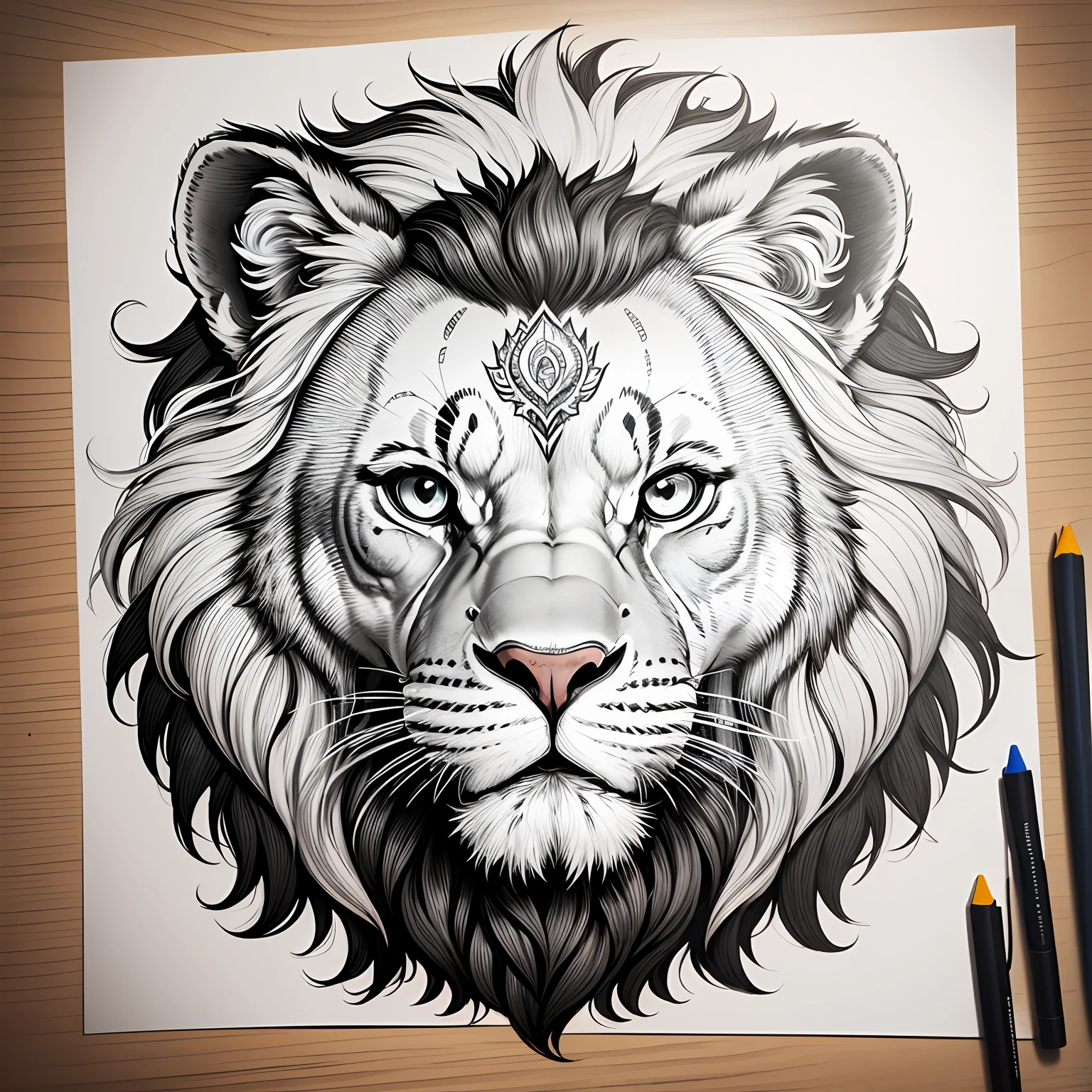 monocrome, coloring page for adults,vectoring, mandala, lion image (insert animal type), white background, clean line art, fine line art --auto