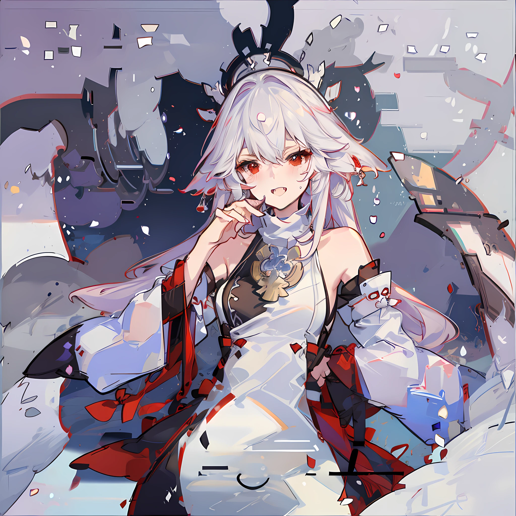 Long head and white hair, cute, red eyes, low cat ears, blushing, vaginal water, making sounds, panting, , white silk, skirt pulled up, leaking out of the lower body