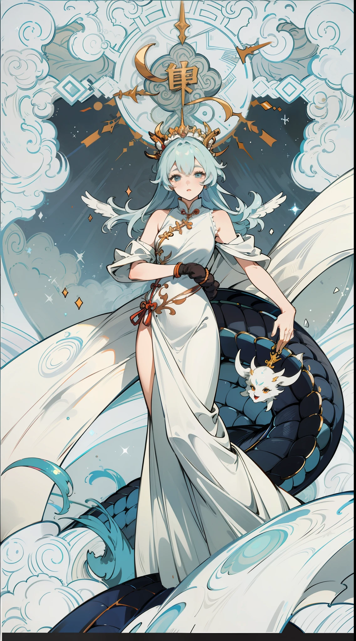 In a captivating image, an elegant woman clad in a white Chinese gown glides through the sky atop a mythical Chinese dragon. As they traverse the heavens, her flowing gown and the dragon's iridescent scales create a mesmerizing vision of harmony and otherworldly beauty.
hdr, (photorealism, masterpiece quality, best quality), , pureerosface_v1,ulzzang-6500-v1.1,