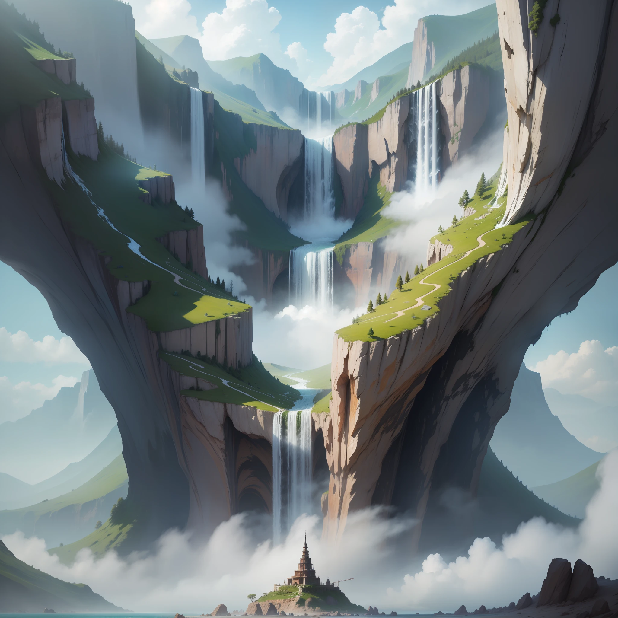 Huge Island in the Sky Mother Nature Giant Waterfall Fantasy Top Quality Masterpiece Fantasy Sci-Fi