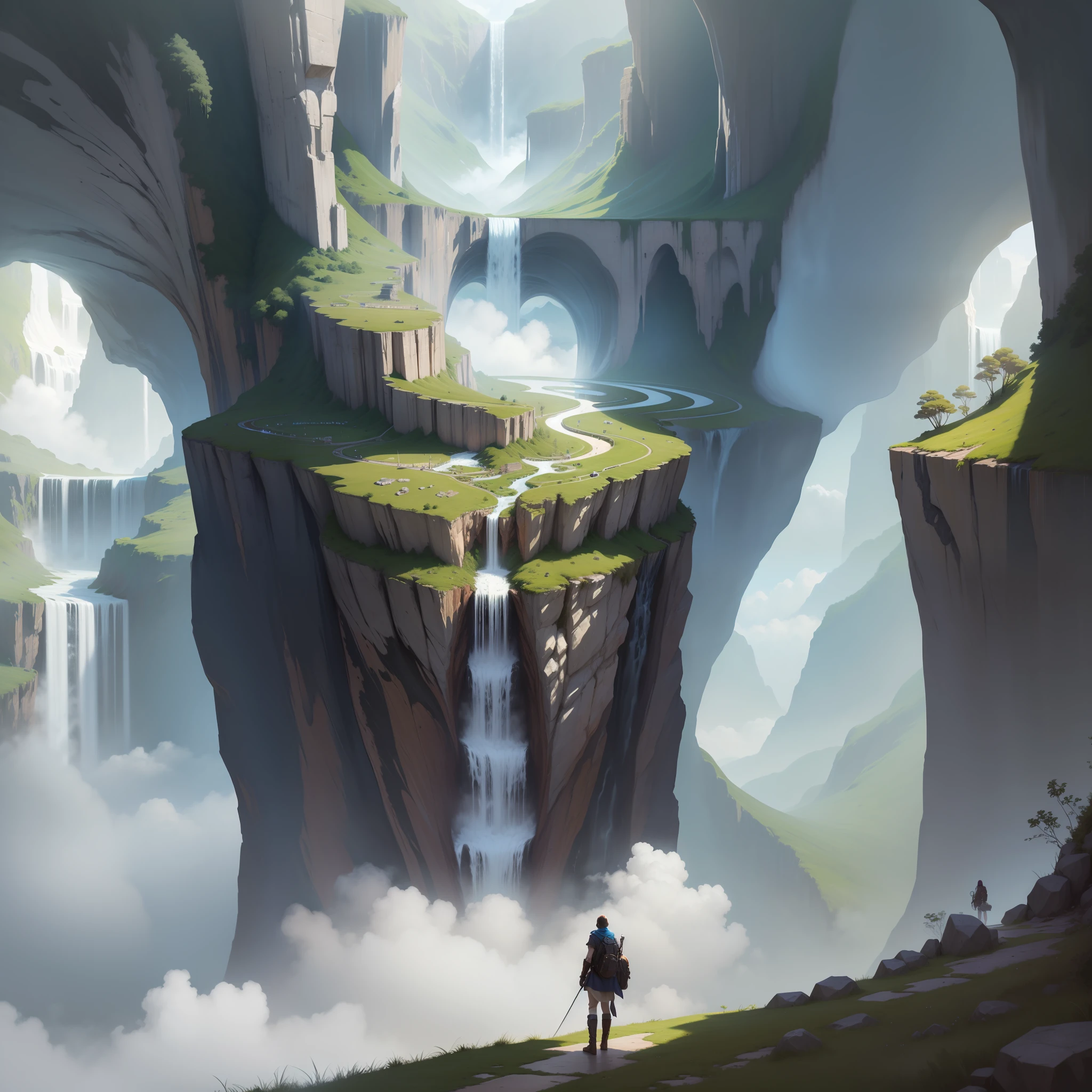 Huge Island in the Sky Mother Nature Giant Waterfall Fantasy Top Quality Masterpiece Fantasy Sci-Fi