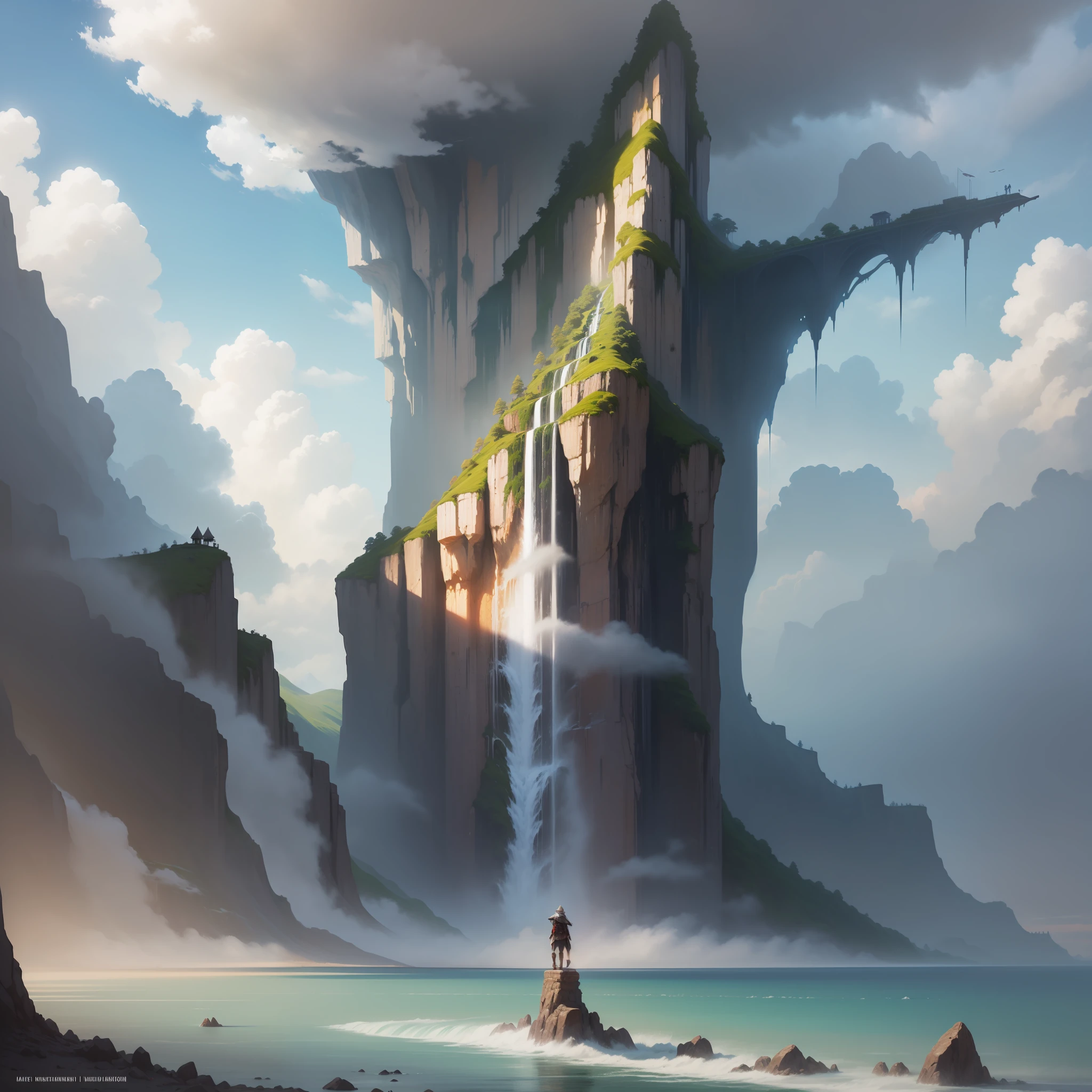 Huge Island in the Sky Island in the Sky Nature Giant Waterfall Fantasy Top Quality Masterpiece Fantasy Sci-Fi Isekai