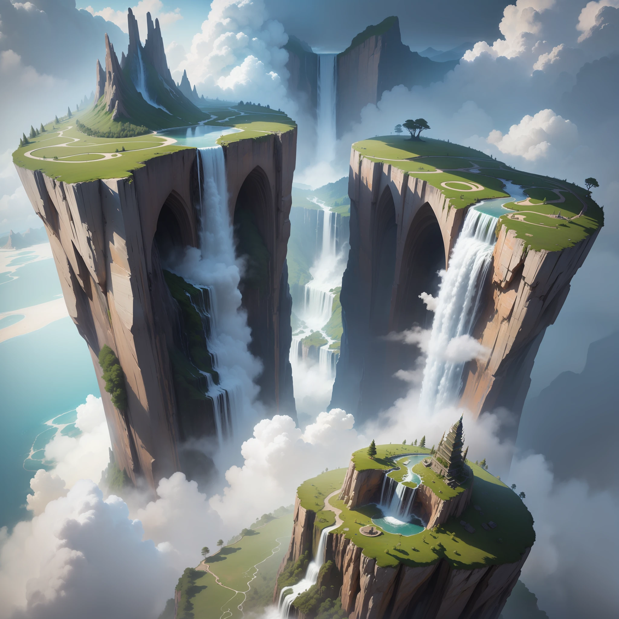 Huge Island in the Sky Island in the Sky Nature Giant Waterfall Fantasy Top Quality Masterpiece Fantasy Sci-Fi Isekai