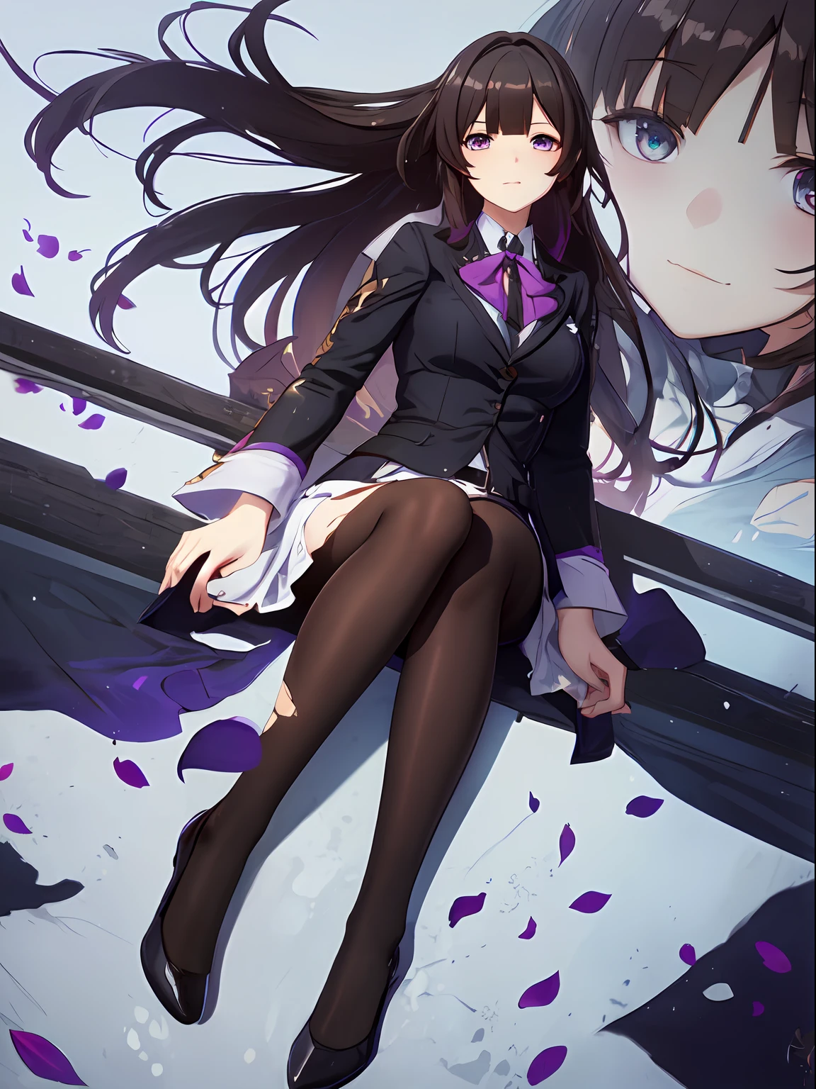 (1girl, floating hair, delicate and flexible eyes:1.2), (full body, business_suit, torn pantyhose, leg belt, sushang:1.2),fov, f/1.8, blue sky, flower petals flying, front portrait shot, side lighting, sunlight on people (masterpiece, best quality, hyperdetailed, wallpaper, detailed shiny skin:1.2), (detailed super oily shiny skin:1.1),([wet:0.8|mucus]),oily shiny thighhigh,flawless, 8k, RAW, highres,absurdres, colorful cloud, sunline, power scene,looking at viewer,lying,corrpution