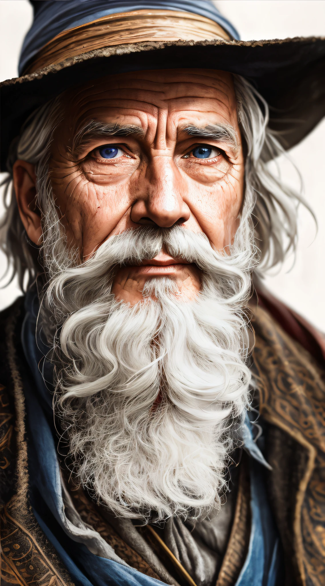 A portrait of a wizard, bearded, wrinkled, weathered, with piercing eyes, detailed face, high details, photography, natural light, Nikon D850, 50mm, f/1.4
