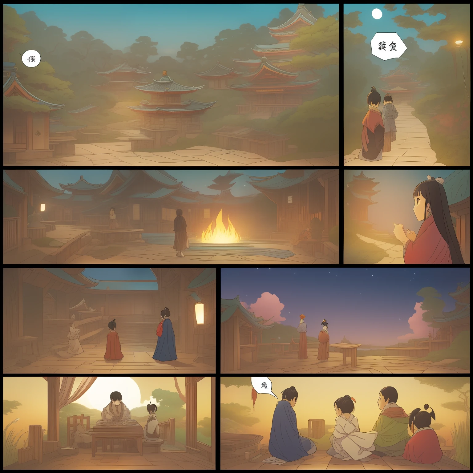 Generate an image illustrating a scene from the comic 'Spirited Away (千と千尋の神隠し)' where Chihiro is working frantically in the bathhouse and Haku arrives, covered in scars. Haku is explaining to Chihiro how he and Yubaba had fought a few hours earlier. The bathhouse interior with its bustling activity and supernatural patrons forms the background. Chihiro looks worried as she listens to Haku. The characters should be enclosed in a square panel with a thick border. The style of the image should reflect the fantasy genre of the comic.