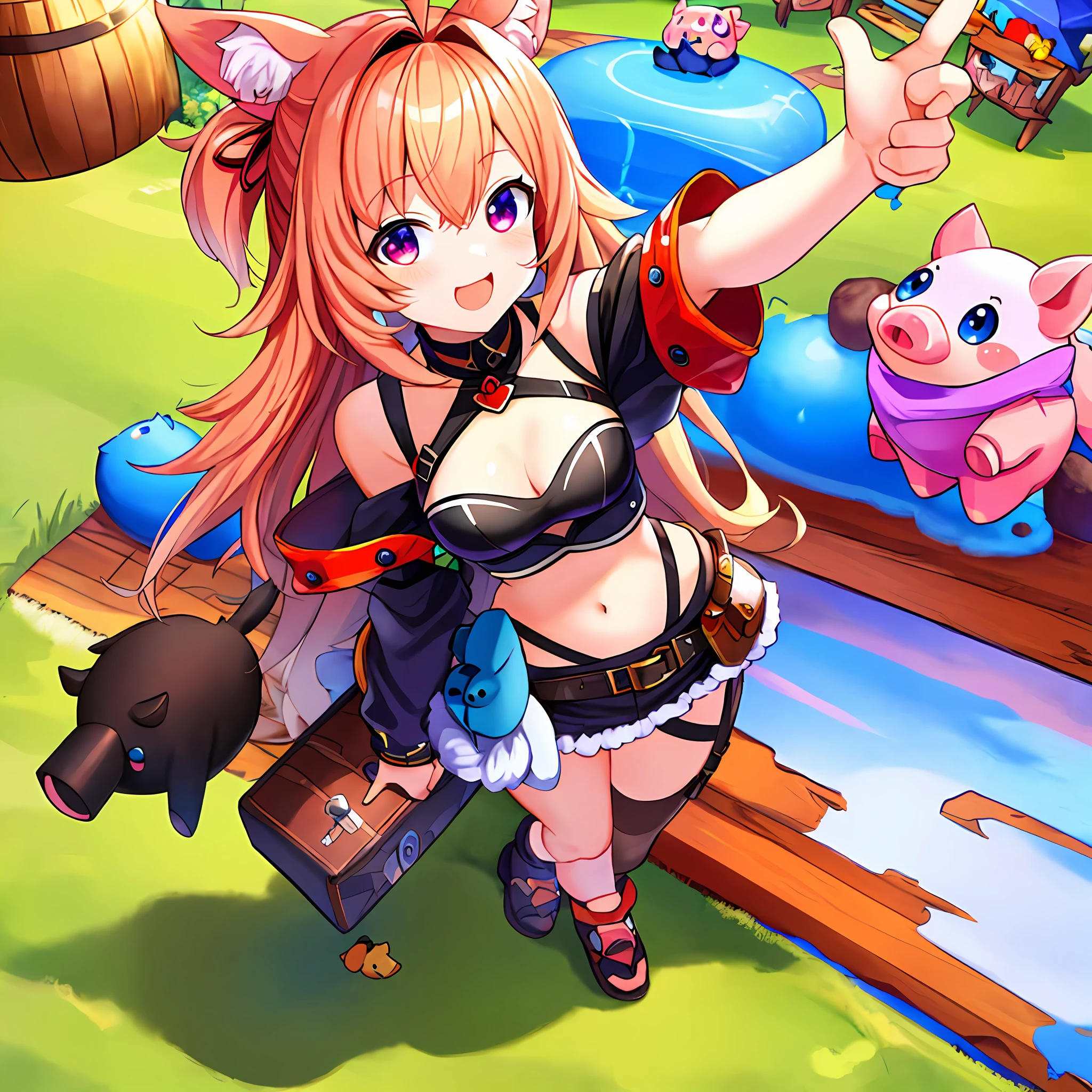 Best quality, (masterpiece:1.1576), (high resolusion:1.2155),(ultra detailed 8k art:1.05), kawaii, (fluffy), cute, (micro pigs:1) , deformation, multiple Kawaii pigs, out door, lots of micro sized pigs
