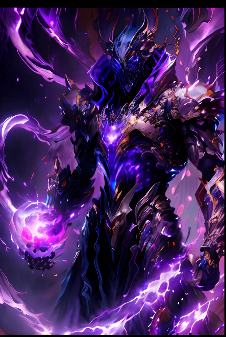 a picture of a man with a purple robe and a purple ball, purple glowing core in armor, league of legends character, nocturne from league of legends, trending on artstation.', league of legends arcane, splash art, aurelion sol, djinn man male demon, style of league of legends, inspired by Huang Shen, extremely detailed artgerm ، الألوان الصويا أرجواني احمر اسود ازرق