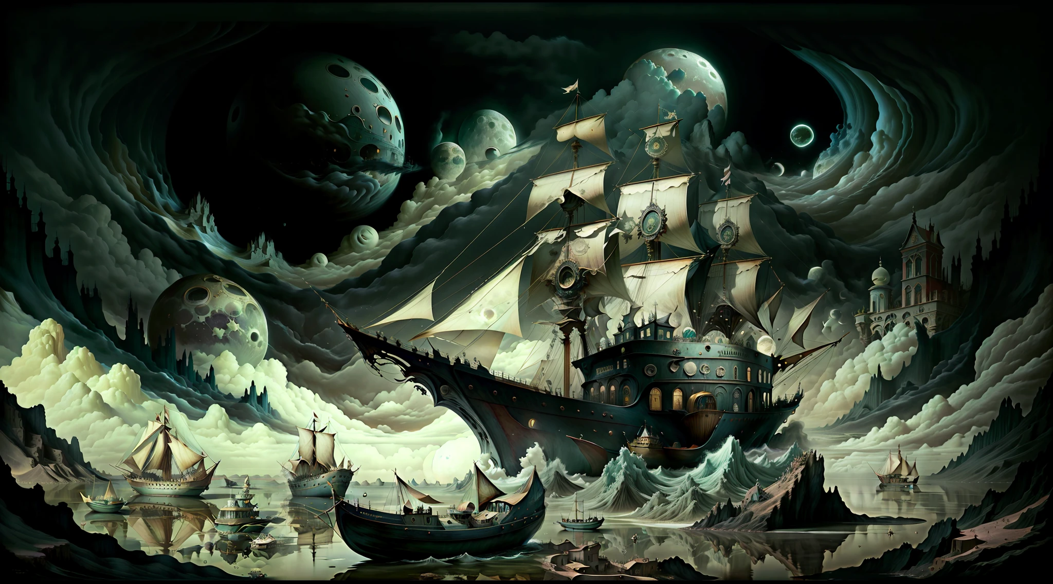 Coffee from nowhere Surrealismai,jupiter, moon,boats,foam,tornado,