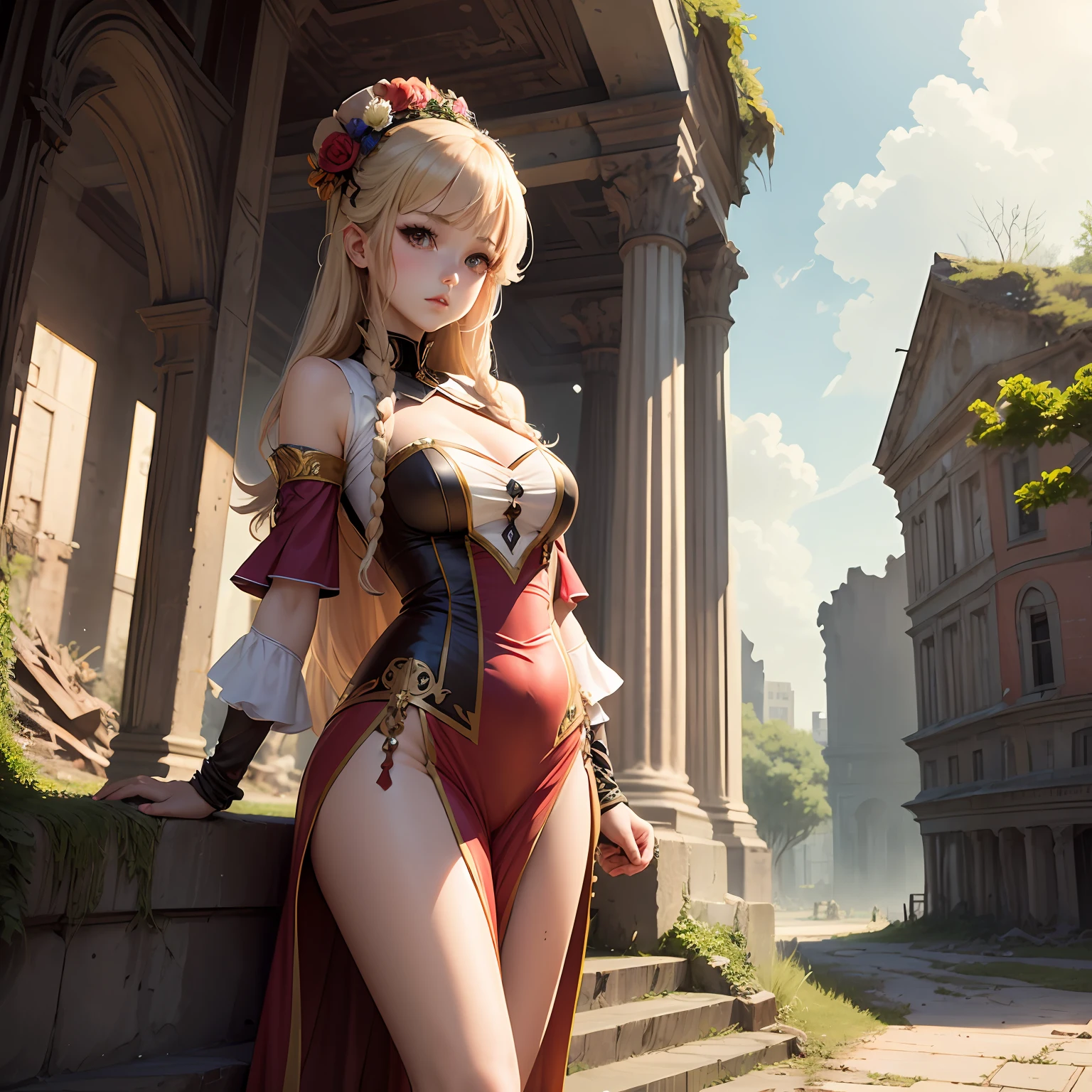 Girl Anime Style Mother Nature Revealing National Costume Fantasy Ruins --auto