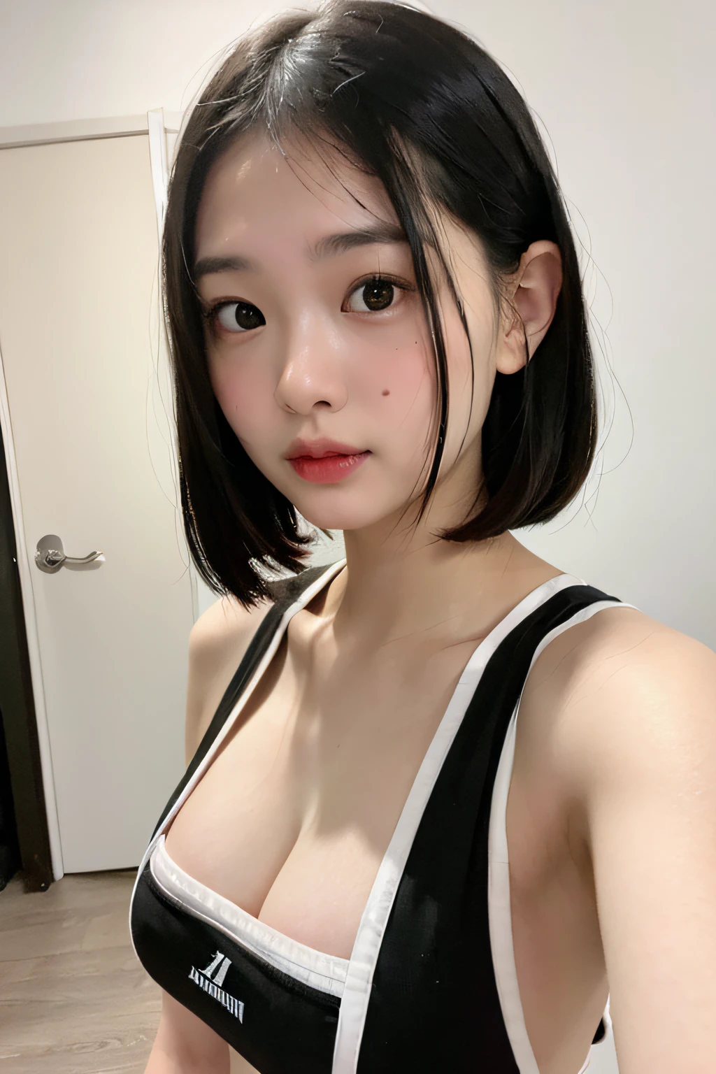 1 girl, Straight face (Super Face: 1.2), (Apron: 1.2)), RAW Photo, (Photorealistic: 1.37, Realistic), High Definition CG Integrated 8K Wallpaper, Viewer's Eye Line, (((When viewed from the front)))), (HQ Skin: 1.8, Glossy Skin), 8k UHD, DSLR, Soft Lighting, High Quality, Film Grain, Fujifilm XT3, (upper body: 1.6), (professional writing: 1.6), fairly short bob hair, G cup, nursery teacher