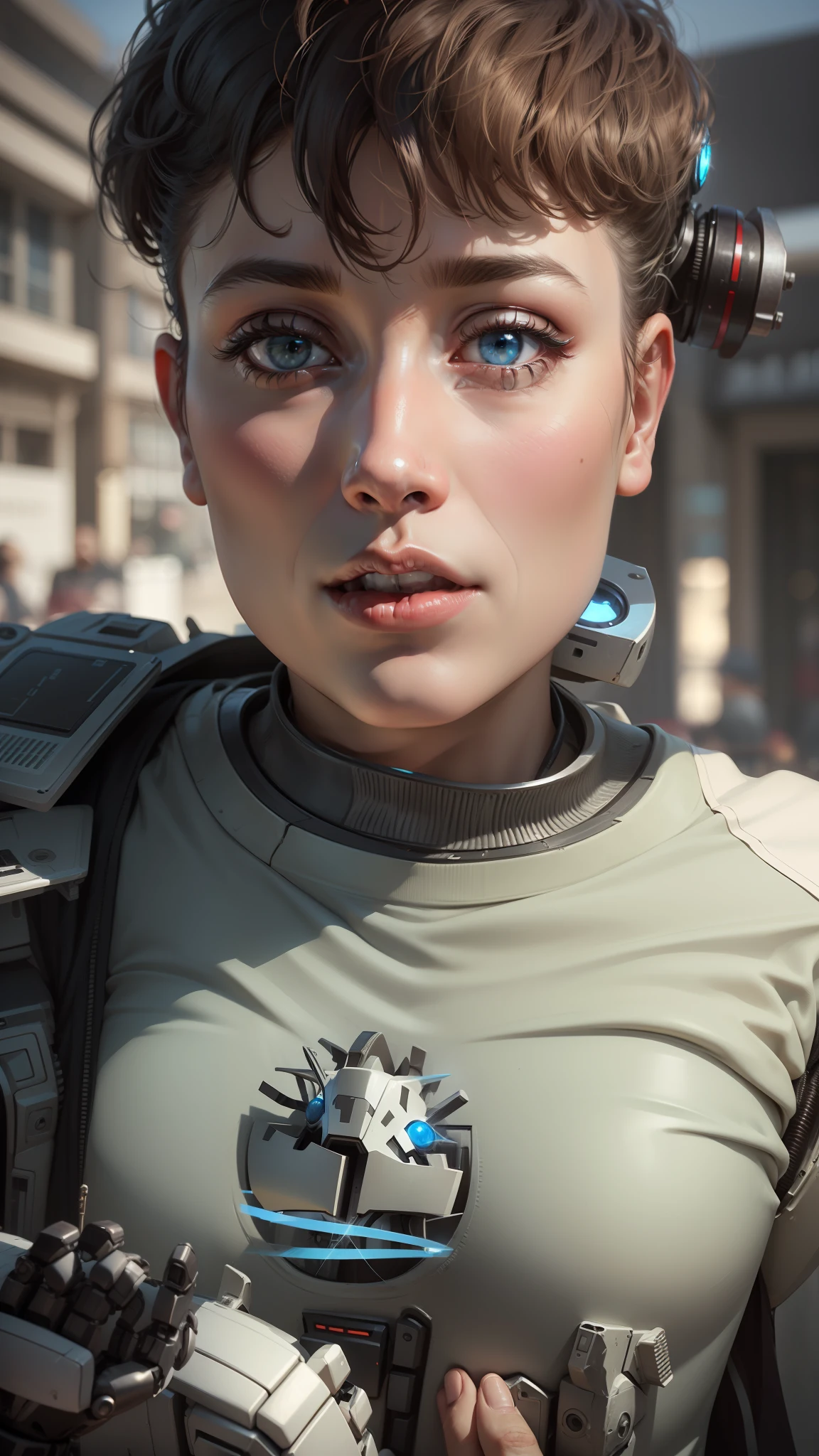 change background robots City e bo,realistic face,8k,ultra realistic