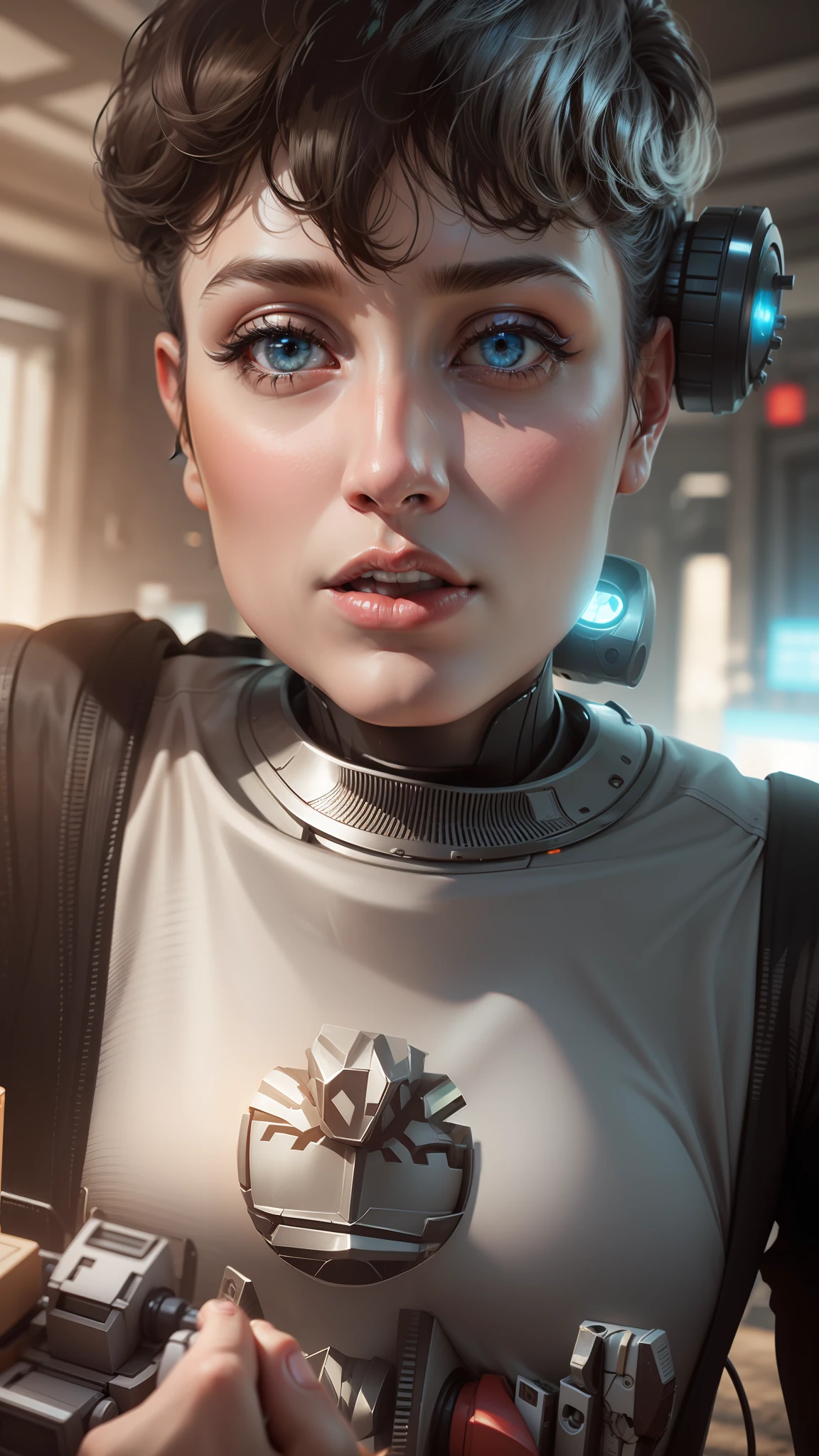 change background robots City e bo,realistic face,8k,ultra realistic