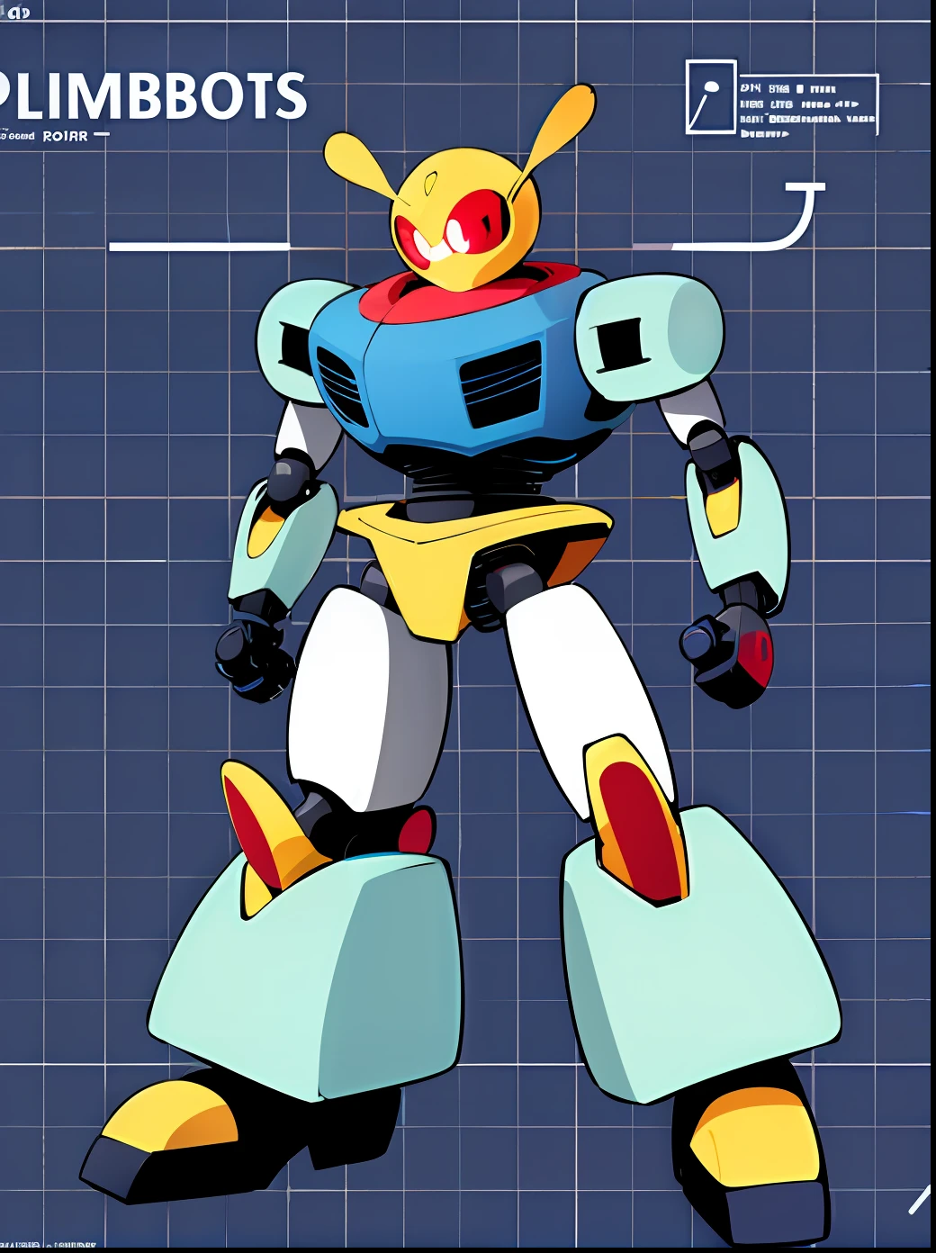 Blueprint Cartoon robot based in medabots anime, large arms and small body