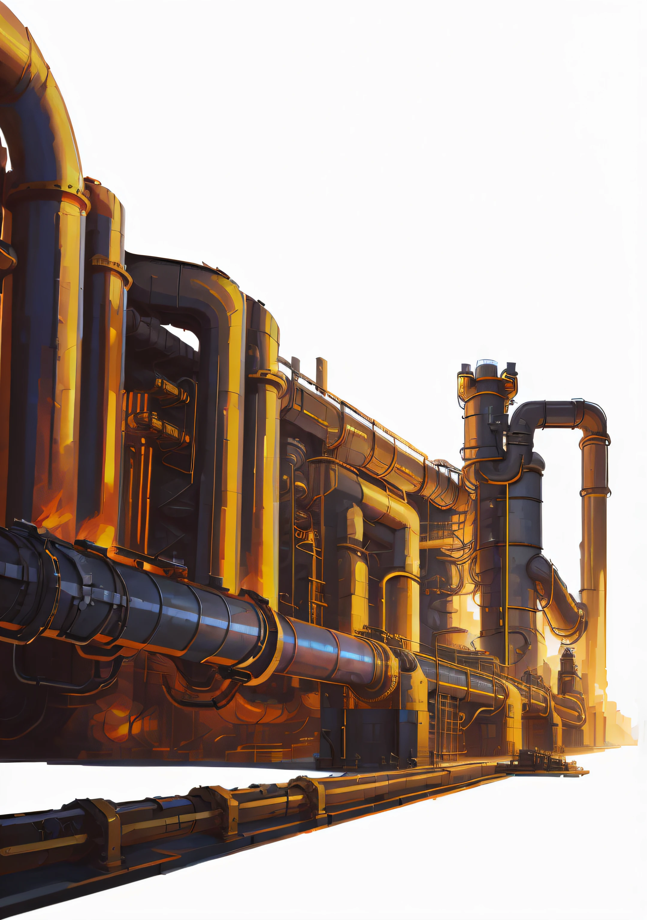there is a picture of a large industrial pipe system, low detailed. digital painting, factory background, detailed 2d illustration, unreal enginedigital painting, industrial pipes, many pipes, steampunk factory background, digital painting highly detailed, industrial rusty pipes, with large golden pipes, detailed factory, realistic painting of a complex, ultra detail. digital painting, industrial factory, industrial complex