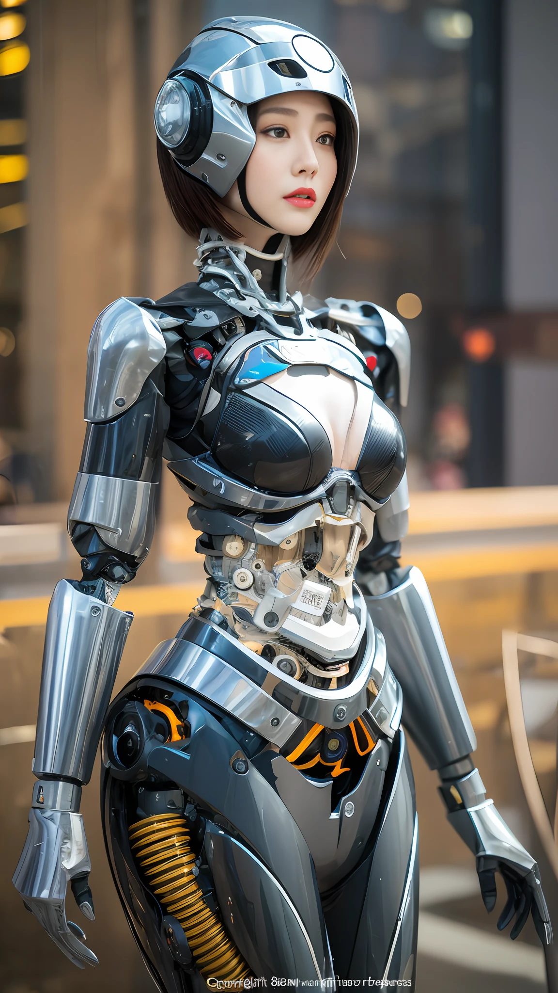 High quality, masterpiece, ultra-high resolution, (realistic: 1.4), female robots and mechanical devices are common elements in the high-tech world of cyberpunk. Here is a writing tip on this topic:

1. Background setting:
Build a cyberpunk world with highly developed technology in the future. Describe a cityscape full of high-rise buildings, busy streets, and cool tech devices. In this world, female robots and mechanical devices are ubiquitous in all fields, from labor to recreational presence.

2. Appearance and function of female robots:
Describe the physical features of a female robot, which can be a crystal clear metal shell or a synthetic material that mimics the skin color of a human body. Emphasize their high-tech characteristics, such as their ability to think, learn and express their emotions on their own.

3. Application of mechanical devices:
Depict various application scenarios of mechanical devices. They can be personal care assistants with massage, bathing and beauty functions; It can also be a domestic helper, taking on the role of housework or caring for the elderly and children; It can even be a weapon of war, with high mobility and powerful firepower.

4. Human-machine relationship:
Depicting the relationship between female robots and humans. Describe how people communicate, collaborate, or dispute with them. Some see them as partners and friends, while others see them as tools or slaves.

5. Ethical and moral dilemmas:
Explores the ethical and moral issues raised by female robots and mechanical devices. For example, can people truly accept their existence as emotional experiencers? Should they have autonomy and rights?

6. Turning Events:
To introduce a turning point, for example, the discovery that female robots are no longer limited to human instructions and begin to exhibit autonomous consciousness and even rebellion. This event will spark a debate and conflict about robot rights and the coexistence of humans and machines.

With these tips, yo