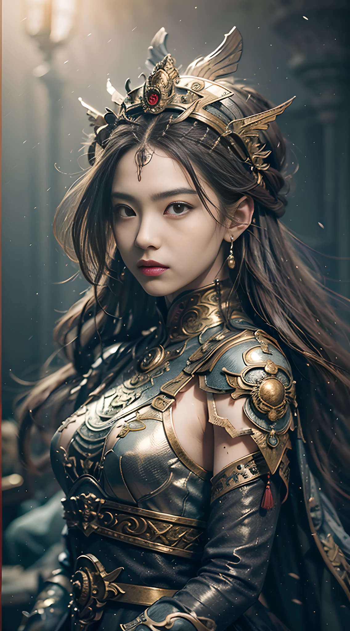 A Chinese sneering girl, seven-doppelganger shot, vampire fangs, extreme quality, Cg unity 8k, super delicate, background blur, full depth of field, HDR high dynamics, real restoration, intricate and extreme details, perfectly presenting the style of midjourney art. realistic, elegant, goddess, surrealism, high detail, supremacy, cinematic lighting, ray tracing, shadow, uhd, retina, masterpiece, ccurate, anatomically correct, textured skin, super detail, high detail, high quality, high quality, award-winning, best quality, high resolution, 1080P, 16k, 8k, 4K, HD