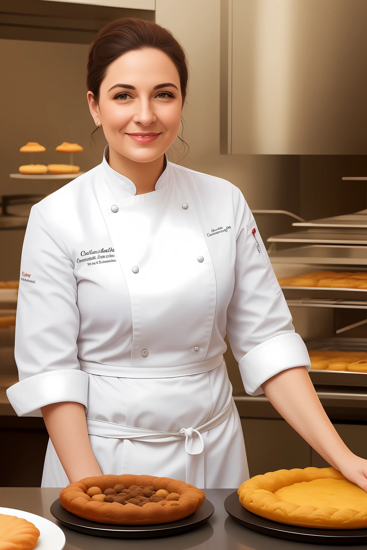 Realistic image of chef Daila, an acclaimed 50-year-old pastry chef