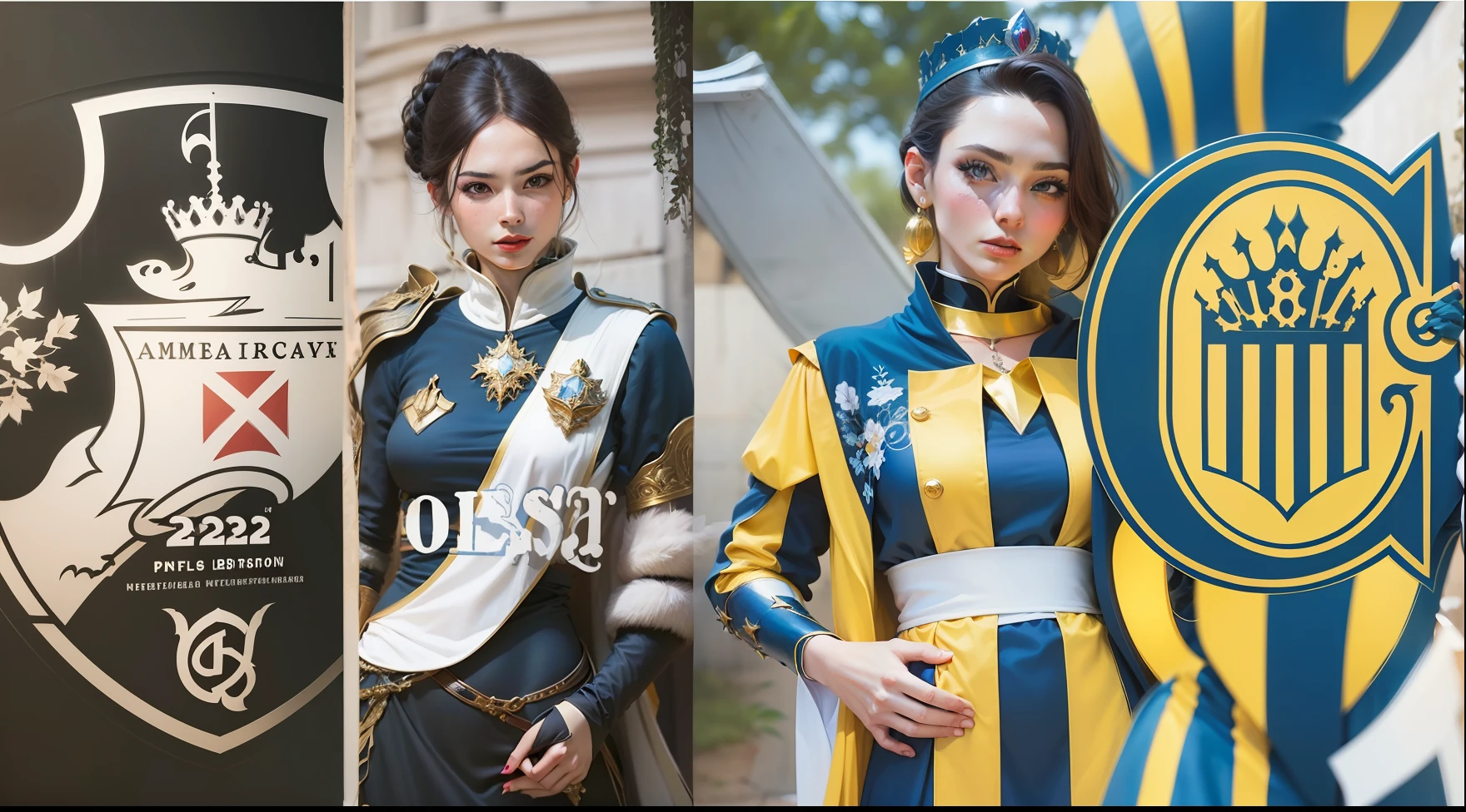 Femenino version of the image two beautiful women princesses dressed as liberators of America of nobility, representing season 32 --auto