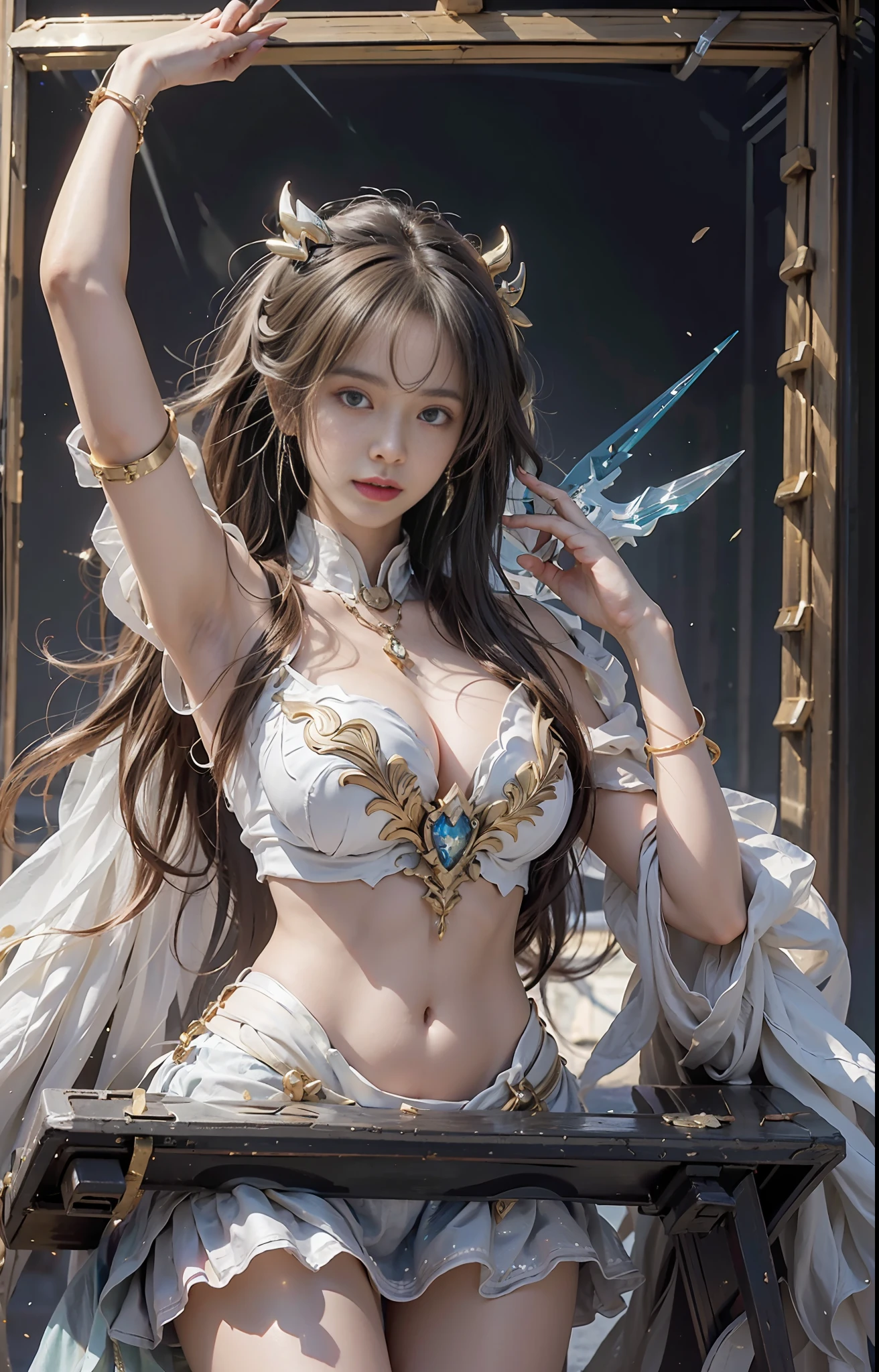 (Best Quality), (Saint Seiya|Crystal: 1.5), Dynamic Pose, (Color Crystal: 1.6), ((Masterpiece)), (Detail: 1.4), , Panorama, Wide Angle, Cinematic Lighting, (Gold|White: 1.5), Glow Special Effects, Solo, Laser Sword, Textured Skin 3D, HDR, Highest Image Quality 16K, Best Quality, Crazy Details, David La Chapelle Style Lenses, Professional RAW Color Photos, Masterpiece from Canon EOS R6 Shooting, Ray Tracing, Surrealist detail school, unrealistic engine style