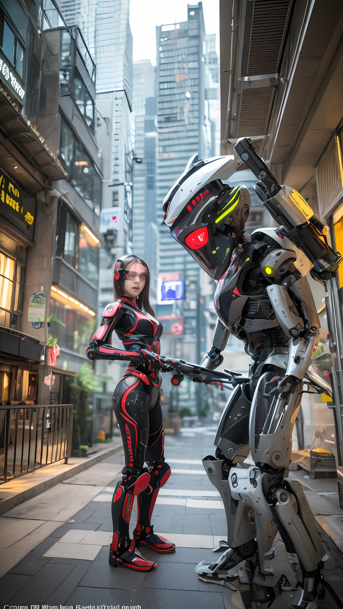 High quality, masterpiece, ultra-high resolution, (realistic: 1.4), female robots and mechanical devices are common elements in the high-tech world of cyberpunk. Here is a writing tip on this topic:

1. Background setting:
Build a cyberpunk world with highly developed technology in the future. Describe a cityscape full of high-rise buildings, busy streets, and cool tech devices. In this world, female robots and mechanical devices are ubiquitous in all fields, from labor to recreational presence.

2. Appearance and function of female robots:
Describe the physical features of a female robot, which can be a crystal clear metal shell or a synthetic material that mimics the skin color of a human body. Emphasize their high-tech characteristics, such as their ability to think, learn and express their emotions on their own.

3. Application of mechanical devices:
Depict various application scenarios of mechanical devices. They can be personal care assistants with massage, bathing and beauty functions; It can also be a domestic helper, taking on the role of housework or caring for the elderly and children; It can even be a weapon of war, with high mobility and powerful firepower.

4. Human-machine relationship:
Depicting the relationship between female robots and humans. Describe how people communicate, collaborate, or dispute with them. Some see them as partners and friends, while others see them as tools or slaves.

5. Ethical and moral dilemmas:
Explores the ethical and moral issues raised by female robots and mechanical devices. For example, can people truly accept their existence as emotional experiencers? Should they have autonomy and rights?

6. Turning Events:
To introduce a turning point, for example, the discovery that female robots are no longer limited to human instructions and begin to exhibit autonomous consciousness and even rebellion. This event will spark a debate and conflict about robot rights and the coexistence of humans and machines.

With these tips, yo