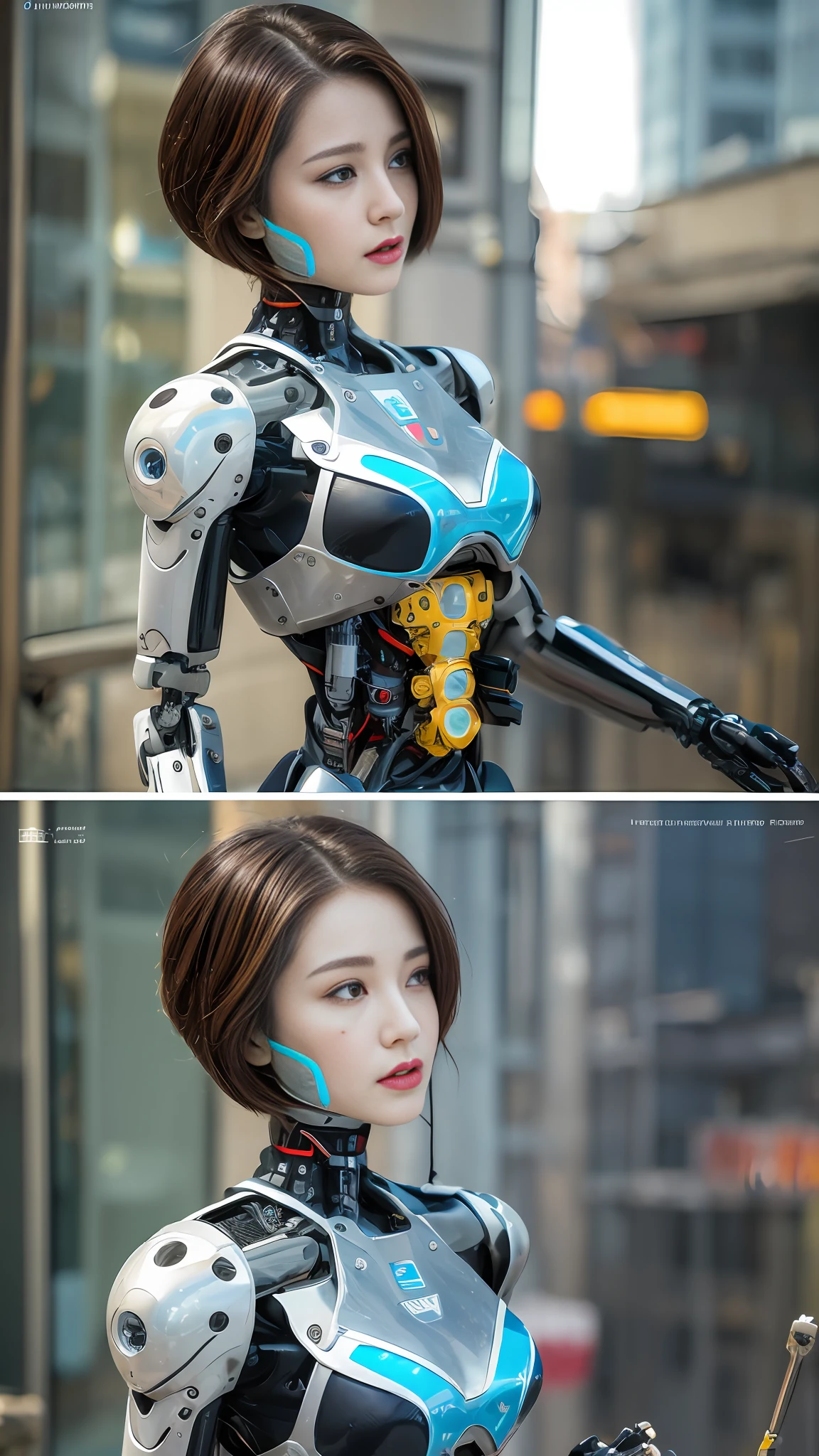 High quality, masterpiece, ultra-high resolution, (realistic: 1.4), female robots and mechanical devices are common elements in the high-tech world of cyberpunk. Here is a writing tip on this topic:

1. Background setting:
Build a cyberpunk world with highly developed technology in the future. Describe a cityscape full of high-rise buildings, busy streets, and cool tech devices. In this world, female robots and mechanical devices are ubiquitous in all fields, from labor to recreational presence.

2. Appearance and function of female robots:
Describe the physical features of a female robot, which can be a crystal clear metal shell or a synthetic material that mimics the skin color of a human body. Emphasize their high-tech characteristics, such as their ability to think, learn and express their emotions on their own.

3. Application of mechanical devices:
Depict various application scenarios of mechanical devices. They can be personal care assistants with massage, bathing and beauty functions; It can also be a domestic helper, taking on the role of housework or caring for the elderly and children; It can even be a weapon of war, with high mobility and powerful firepower.

4. Human-machine relationship:
Depicting the relationship between female robots and humans. Describe how people communicate, collaborate, or dispute with them. Some see them as partners and friends, while others see them as tools or slaves.

5. Ethical and moral dilemmas:
Explores the ethical and moral issues raised by female robots and mechanical devices. For example, can people truly accept their existence as emotional experiencers? Should they have autonomy and rights?

6. Turning Events:
To introduce a turning point, for example, the discovery that female robots are no longer limited to human instructions and begin to exhibit autonomous consciousness and even rebellion. This event will spark a debate and conflict about robot rights and the coexistence of humans and machines.

With these tips, yo