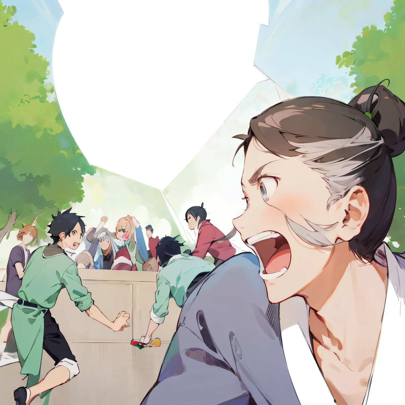 Anime scene of a woman with a surprised expression on her face, award-winning manga style, by Shinge sense from Baiōken Eshuun, shuushuu anime image, high-quality fan art, illustrations! , manga, Natsume Yugami Mamoru, inspired by Takeji Fujishima, by Stone Tao