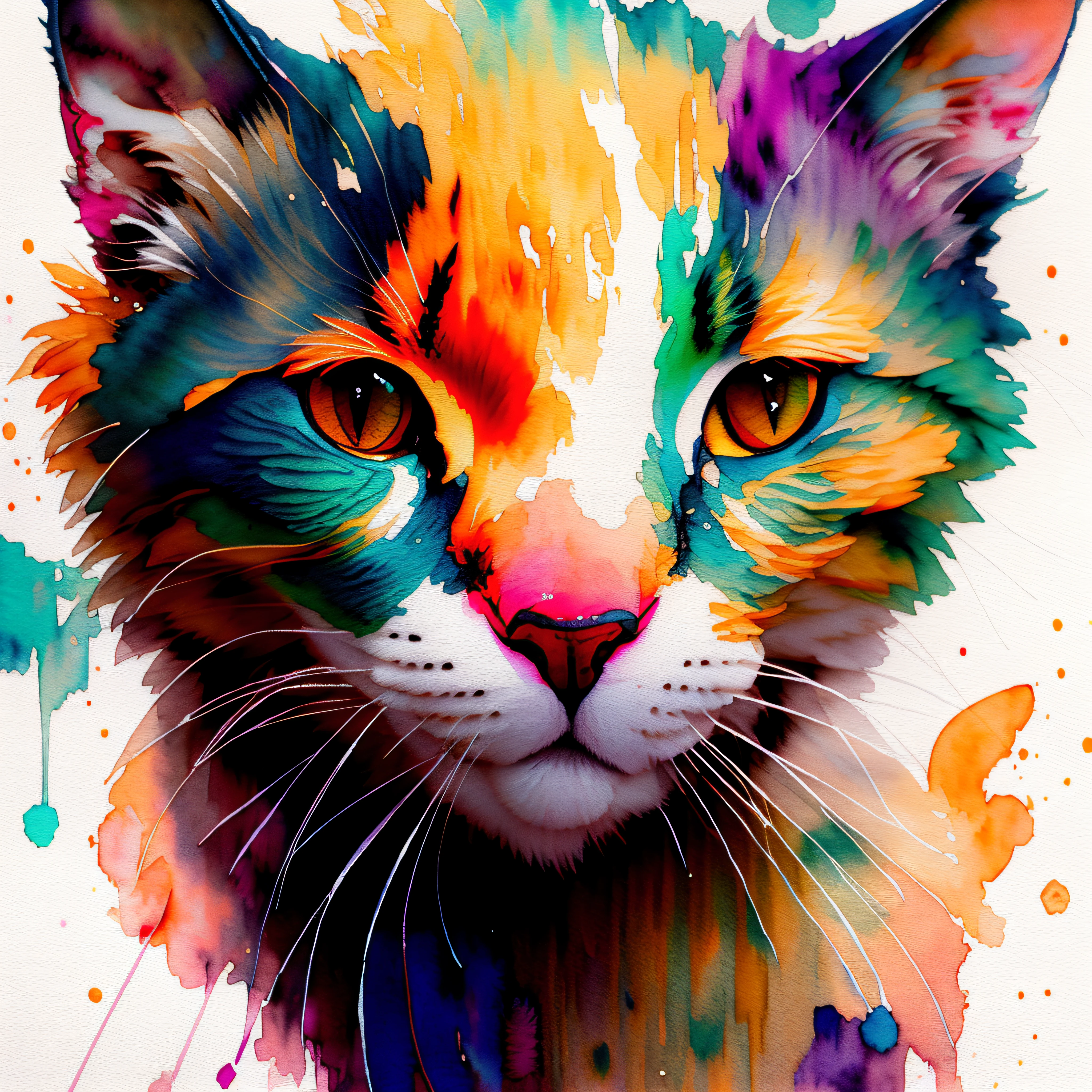 3d Splash art, a cat head, ((white background)), roaring, epic Instagram, artstation, splash style of colorful paint, contour, hyperdetailed intricately detailed , unreal engine, fantastical, intricate detail, splash screen, complementary colors, fantasy concept art, 16k resolution, deviantart masterpiece, oil painting, heavy strokes, paint dripping, splash arts --auto