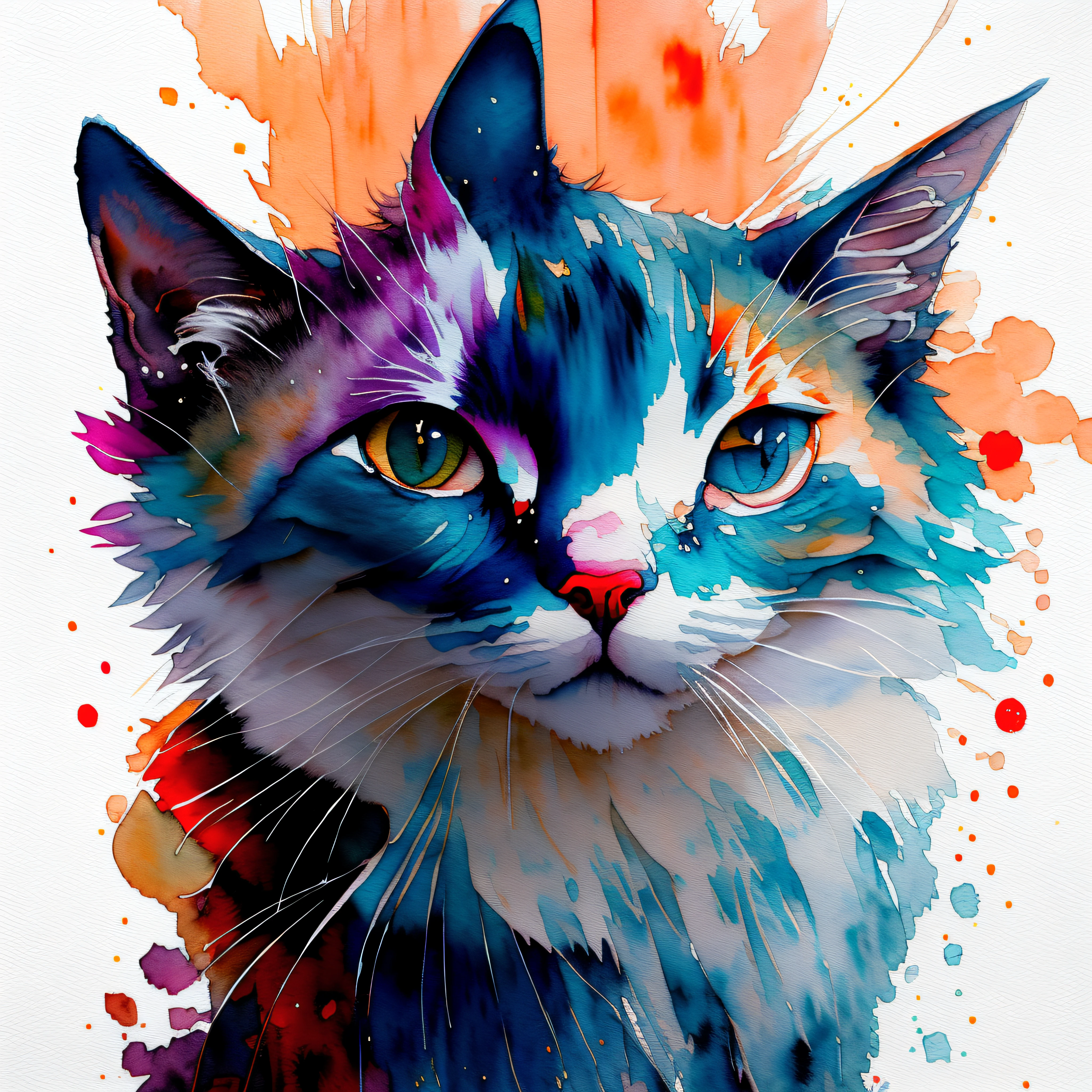 3d Splash art, a cat head, ((white background)), roaring, epic Instagram, artstation, splash style of colorful paint, contour, hyperdetailed intricately detailed , unreal engine, fantastical, intricate detail, splash screen, complementary colors, fantasy concept art, 16k resolution, deviantart masterpiece, oil painting, heavy strokes, paint dripping, splash arts --auto