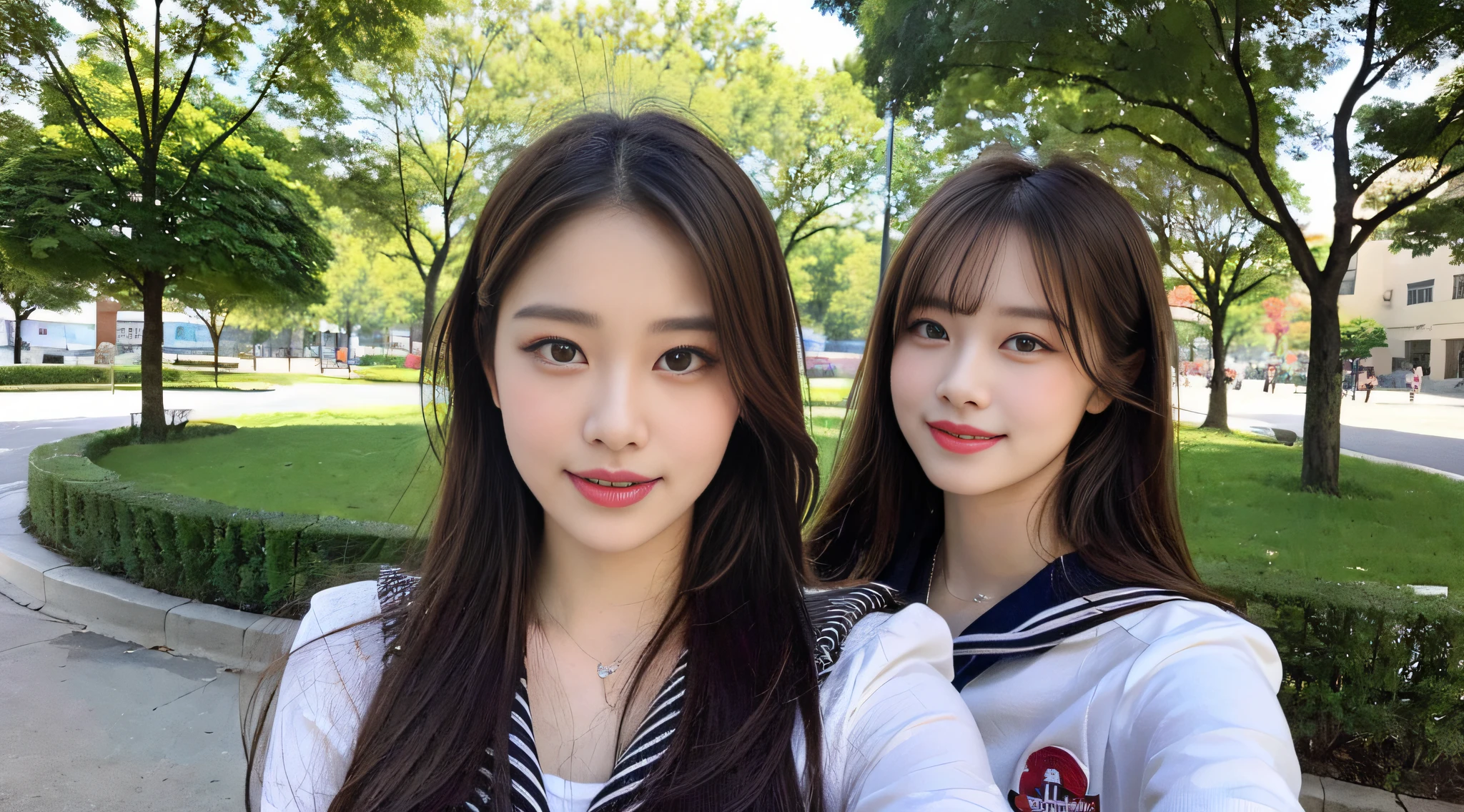 (16k, RAW photos, top quality, masterpieces: 1.3), ultra detailed, super resolution, (realistic, real photo: 1.37), (((drawing heart marks under the eyes)), high resolution RAW color photos, professional photos, (very beautiful and detailed night tree-lined avenue 1:1.37), (moon is beautiful night)), full moon, very realistic lighting, fashionable cityscape, very detailed and beautiful, ultra high image quality, High school girl in sailor suit, amazing details, each with its own distinctive face, different face patterns, various hairstyles, brown hair fluttering in the night breeze, sexy with swaying hair, beautiful girl with very detailed details, (pink eye shadow), red tie, angel smile, super cute, so cute that it almost brings tears to my eyes, amazing resolution, modern model, very detailed face very detailed eyes, very realistic skin, highly detailed fingers, highly detailed nose, highly detailed mouth, perfect ???????, highly detailed background,, lip gloss,, schoolgirl highly detailed clothes,, famous Japan idol,, slender, white skin, radiant skin, slim body, realistic face, delicate eyes, double eyelids, red ribbon, schoolgirl, fashionable uniform, celebrity level cuteness Multiple schoolgirls, realistic faces in super high resolution,