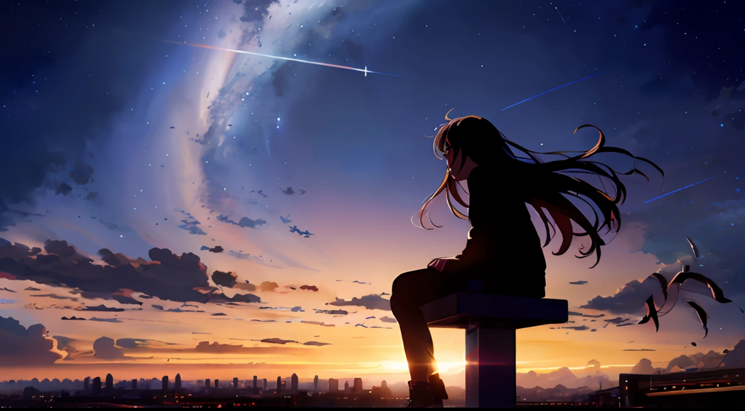 night sky, cityscape, silhouette
