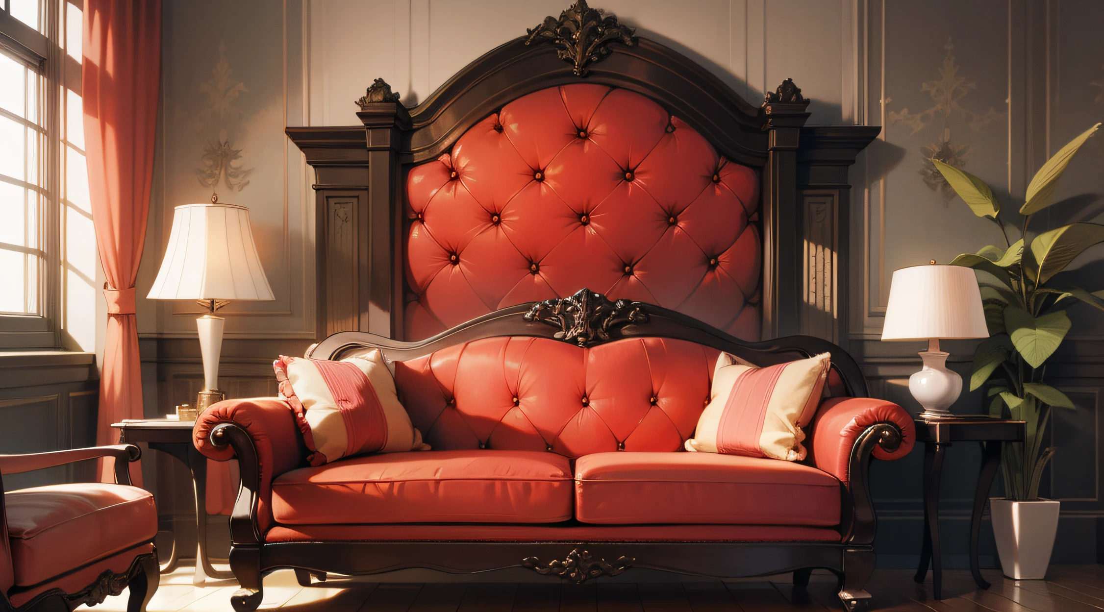 Red sofa in the form of lips