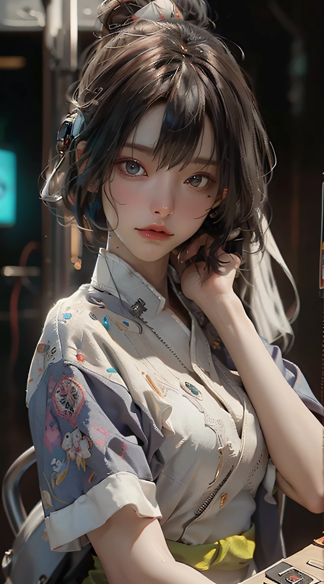 ((Best quality)), ((masterpiece)), (detailed:1.4), 3D, an image of a beautiful cyberpunk female,HDR (High Dynamic Range),Ray Tracing,NVIDIA RTX,Super-Resolution,Unreal 5,Subsurface scattering,PBR Texturing,Post-processing,Anisotropic Filtering,Depth-of-field,Maximum clarity and sharpness,Multi-layered textures,Albedo and Specular maps,Surface shading,Accurate simulation of light-material interaction,Perfect proportions,Octane Render,Two-tone lighting,Wide aperture,Low ISO,White balance,Rule of thirds,8K RAW,
