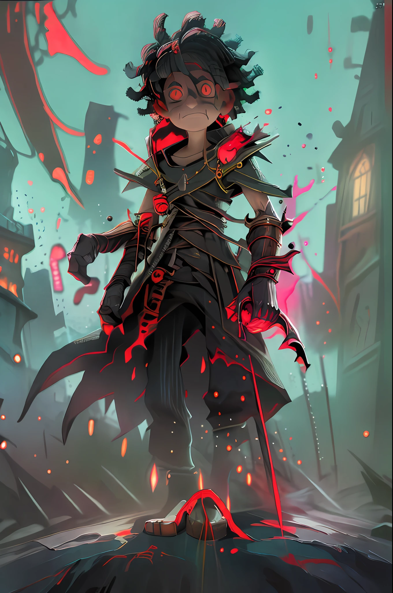 (best quality, masterpiece1.2), detailed,1boy, Blood_Skelter, discolored eyes, brown blood,wounds caused by fire, black fire, midoriya izuku, short green hair faded, midorita izuku like death, plague doctor clothes, plague doctor mask, brandishing a scythe in his hands,curved and sharp blade mounted on a long handle. The blade of the scythe is usually made of steel and has a very sharp edge on one of its sides, dark handle of the scythe, Izuku Midoriya as the grim reaper dressed in plague doctor's clothes wielding a scythe, in a cemetery under the crimson moonlight.