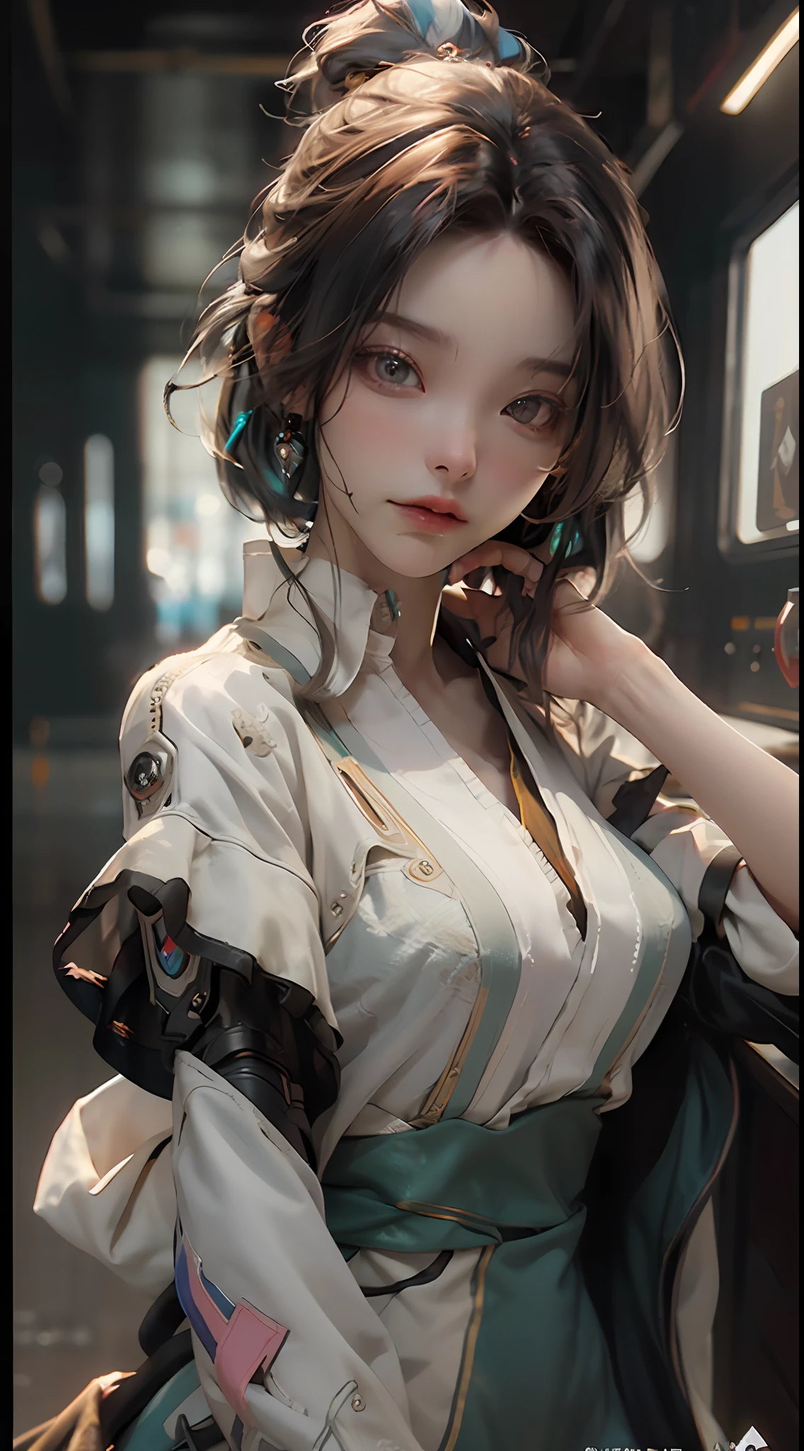 ((Best quality)), ((masterpiece)), (detailed:1.4), 3D, an image of a beautiful cyberpunk female,HDR (High Dynamic Range),Ray Tracing,NVIDIA RTX,Super-Resolution,Unreal 5,Subsurface scattering,PBR Texturing,Post-processing,Anisotropic Filtering,Depth-of-field,Maximum clarity and sharpness,Multi-layered textures,Albedo and Specular maps,Surface shading,Accurate simulation of light-material interaction,Perfect proportions,Octane Render,Two-tone lighting,Wide aperture,Low ISO,White balance,Rule of thirds,8K RAW,