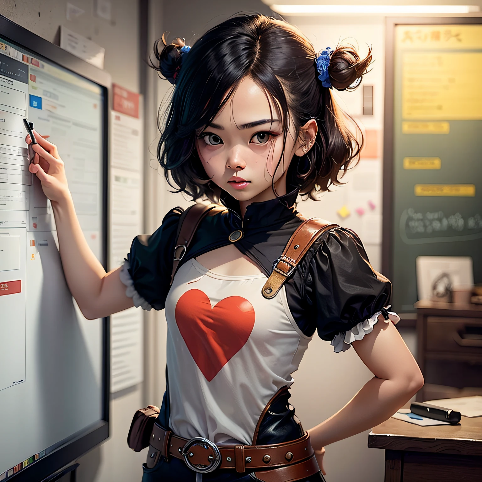 Against the background of a bright whiteboard, a cute and mysterious character appears, he/she has a funny personality and a brave heart, exudes confidence and gentle charm, is good at magic and fighting, and a whole person appears in the picture --auto
