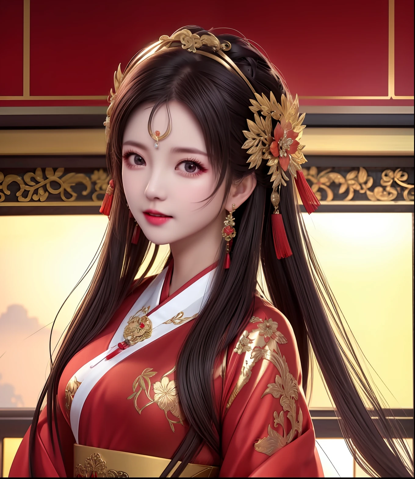 best quality, masterpiece, highres, 1girl, china hanfu,chinese architect background, red scarf, hair ornament,necklace, jewelry,Beautiful face,upon_body, tyndall effect,photorealistic, dark studio, rim lighting, two tone lighting,(high detailed skin:1.2), 8k uhd, dslr, soft lighting, high quality, volumetric lighting, candid, Photograph, high resolution, 4k, 8k, Bokeh,red dress girl