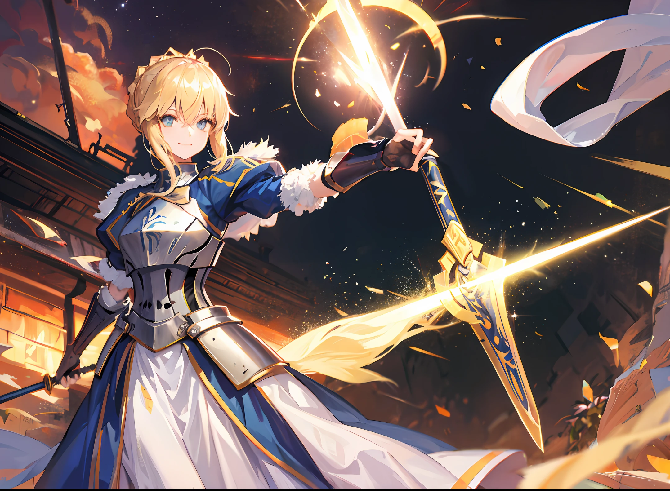 Artoria Pendragon, Sword of Covenant Victory, Golden Light, Armor, Long Night of Destiny, Smiling Sunshine, anime