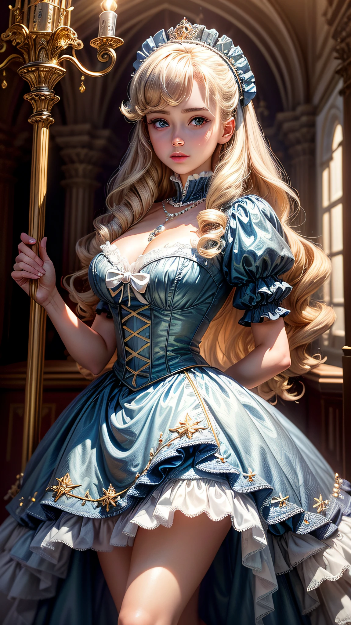 Solo, solo, ultra-detailed, transparent skirt, (transparent material), super gorgeous, extreme multiplication, shiny crystal, cinematic lighting, curly hair, Roman curls, frills, cloudy, alice in wonderland, dramatic composition, extreme detail, high resolution, ta dress, bow, pearl necklace, lace gloves, bow, ribbon, floating, levitating, fly, cloudy, dotted, dreamy, (transparent fabric), layered yarn, ((sheer gauze skirt)))