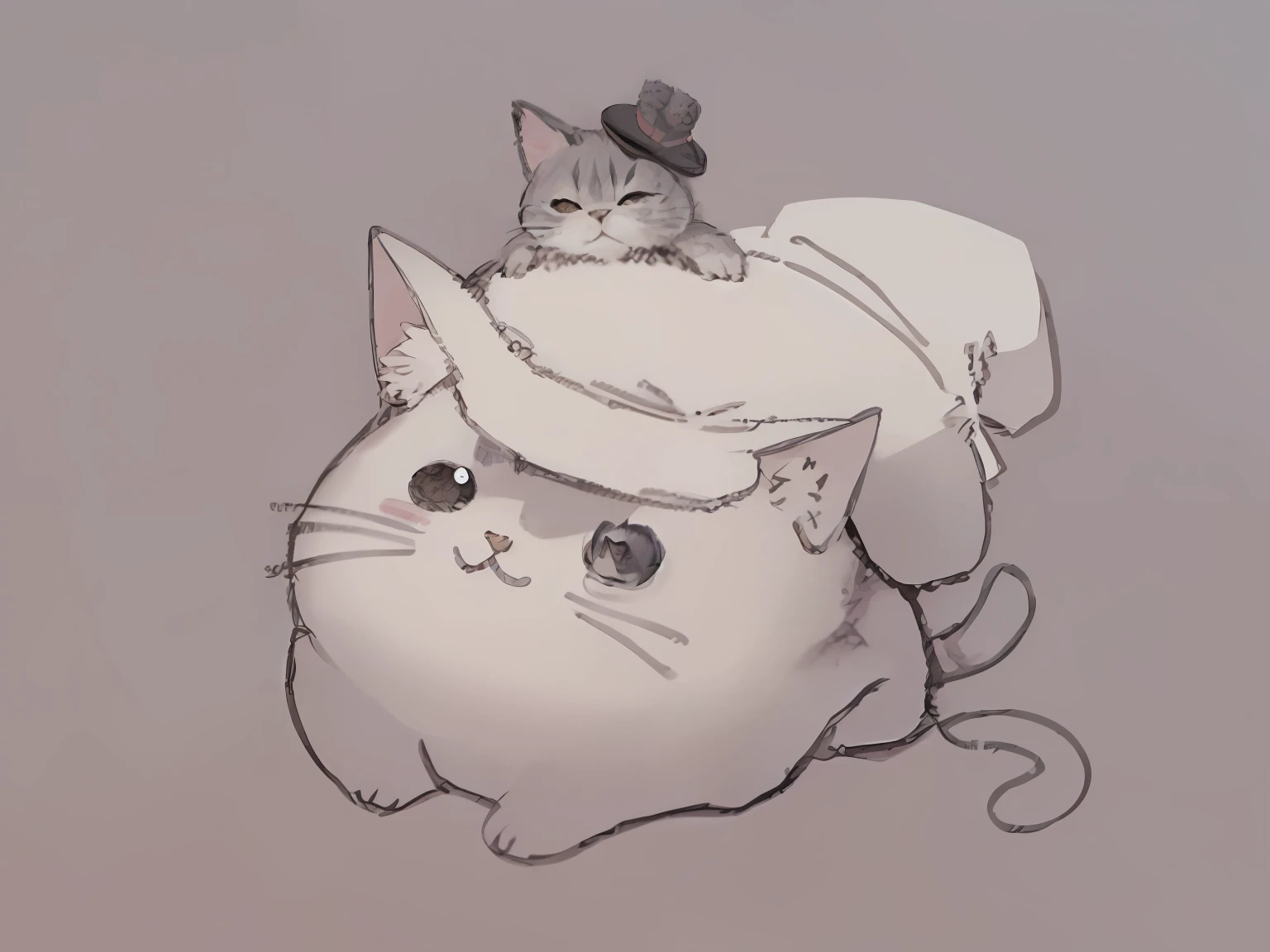 Drawing of a cat with a hat on its head, fat chibi gray cat, Smol fluffy cat with a smol hat, Sora as a cat, anime cat, wearing a cute little hat, drawing, cute cat, sharp illustration, he wears a hat, cute cat, anthropomorphic cat, humanity cat